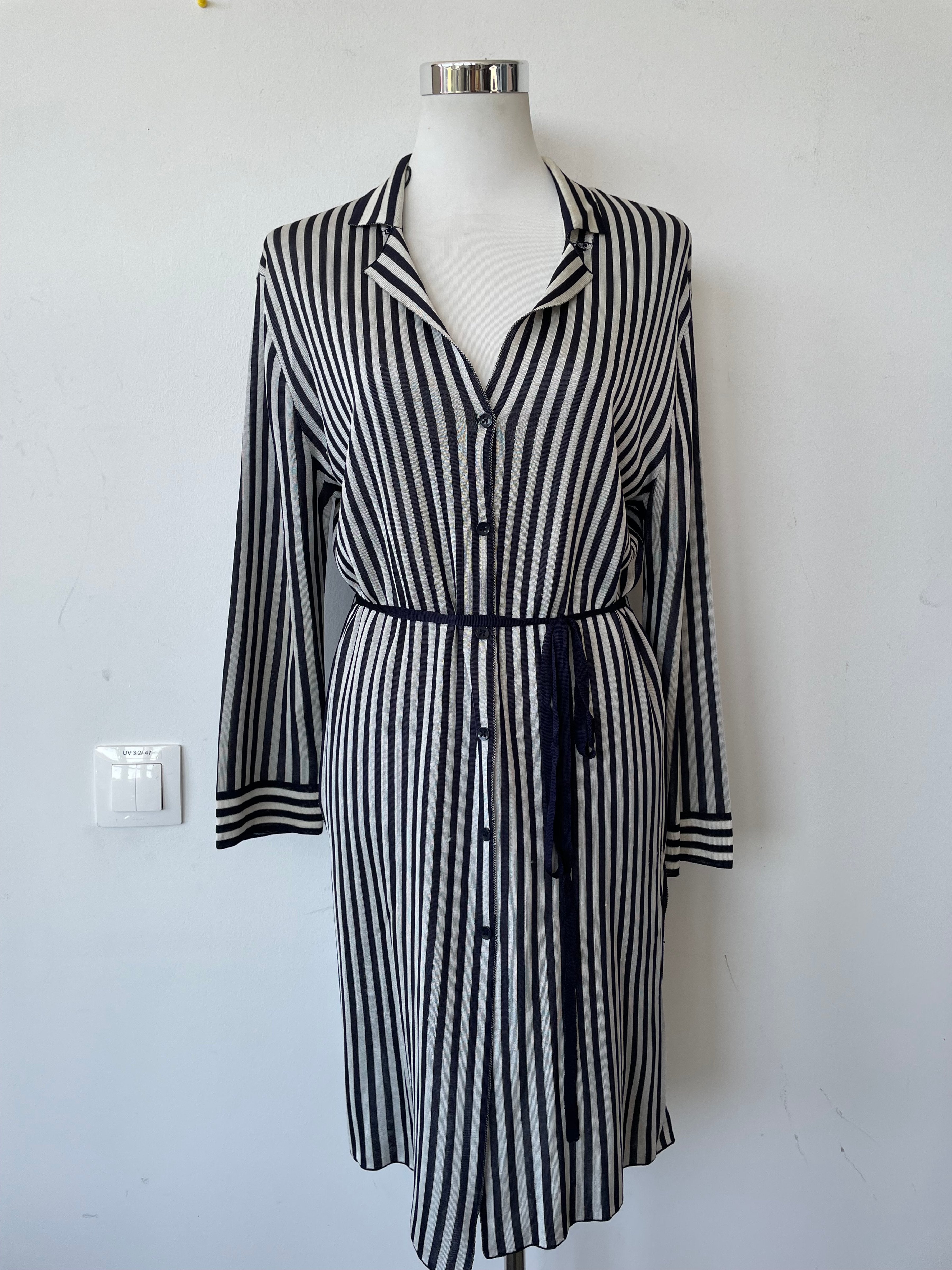 Adolfo Dominguez Striped Shirt Dress, Black/White, Small, Very Good Condition