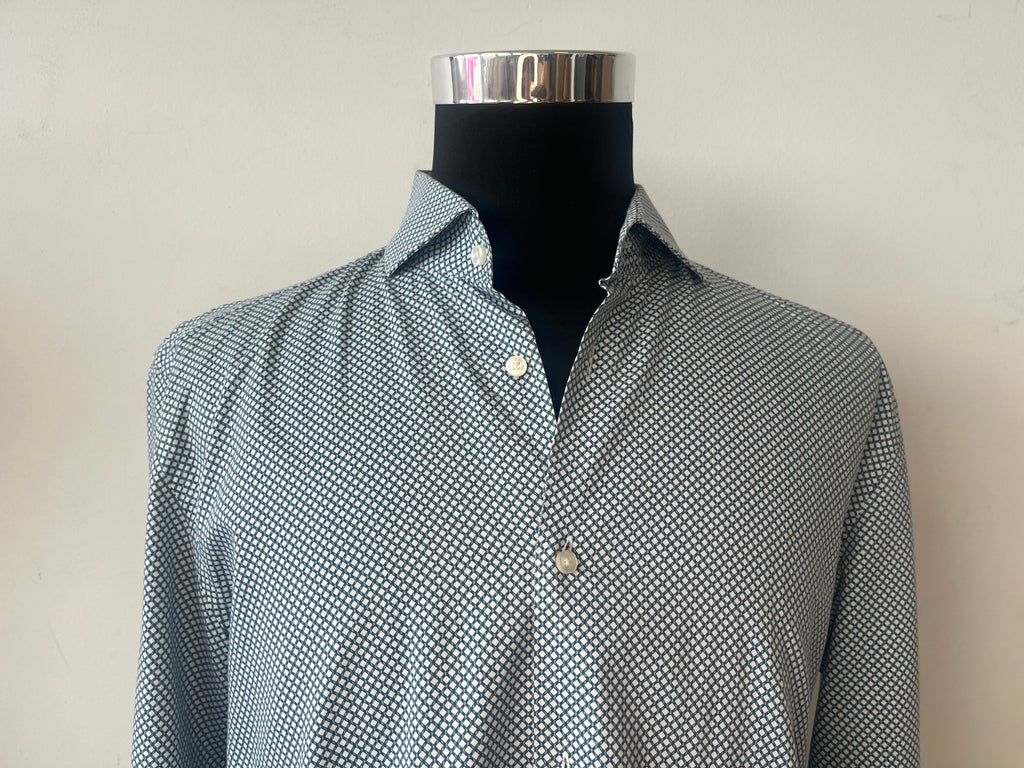 Hugo Boss Dress Shirt Slim Fit Blue Geometric 43 (17) Very Good