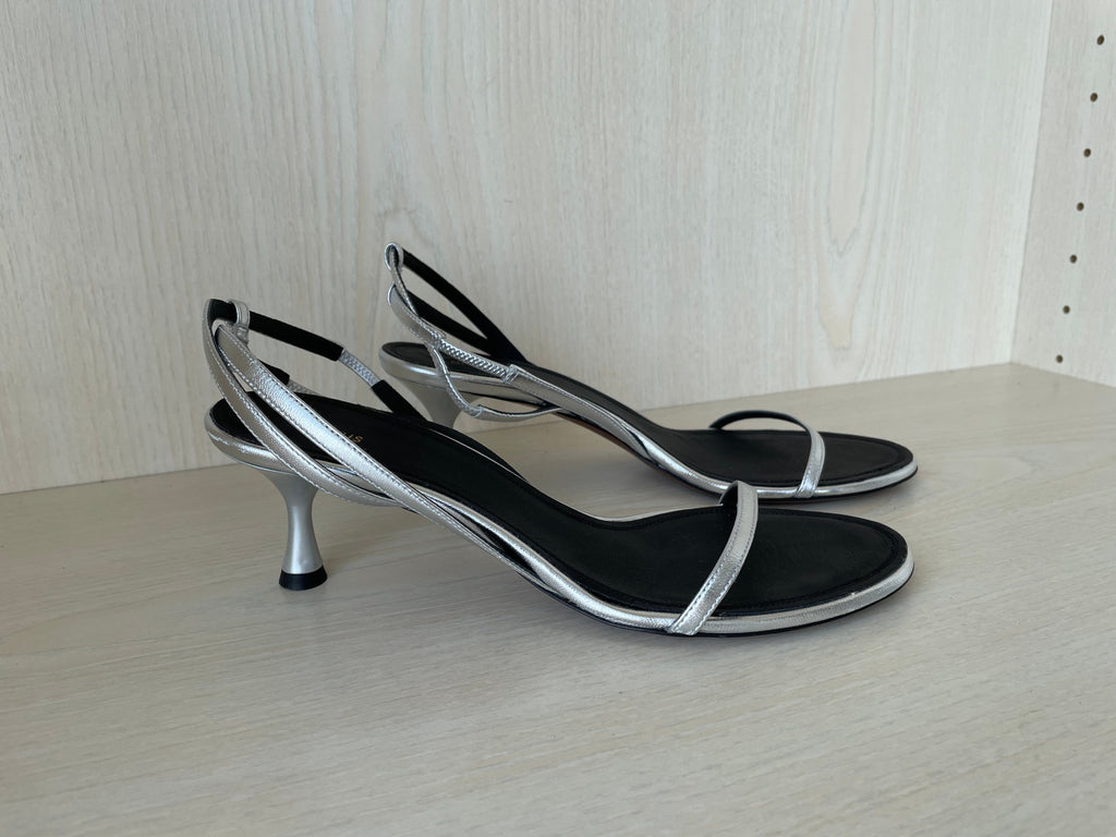 Neous Strappy Kitten Heel Sandals, Silver/Black, Size 38 EU, Like New