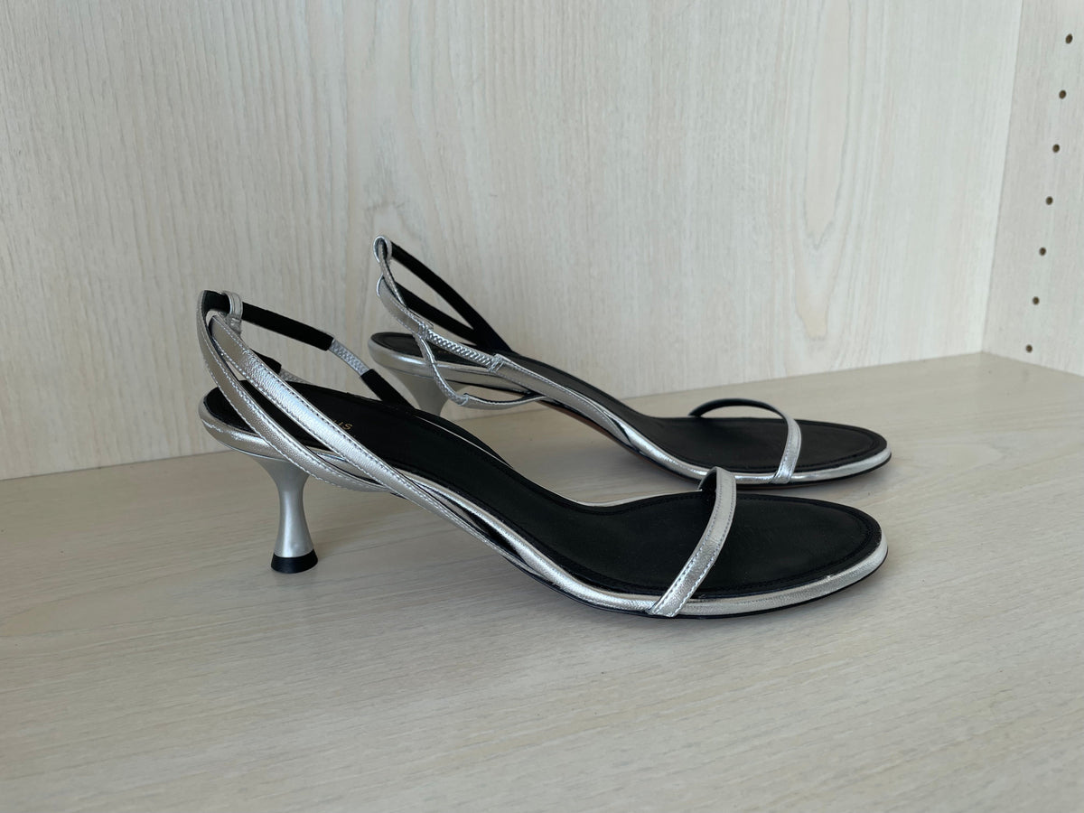Neous Strappy Kitten Heel Sandals, Silver/Black, Size 38 EU, Like New