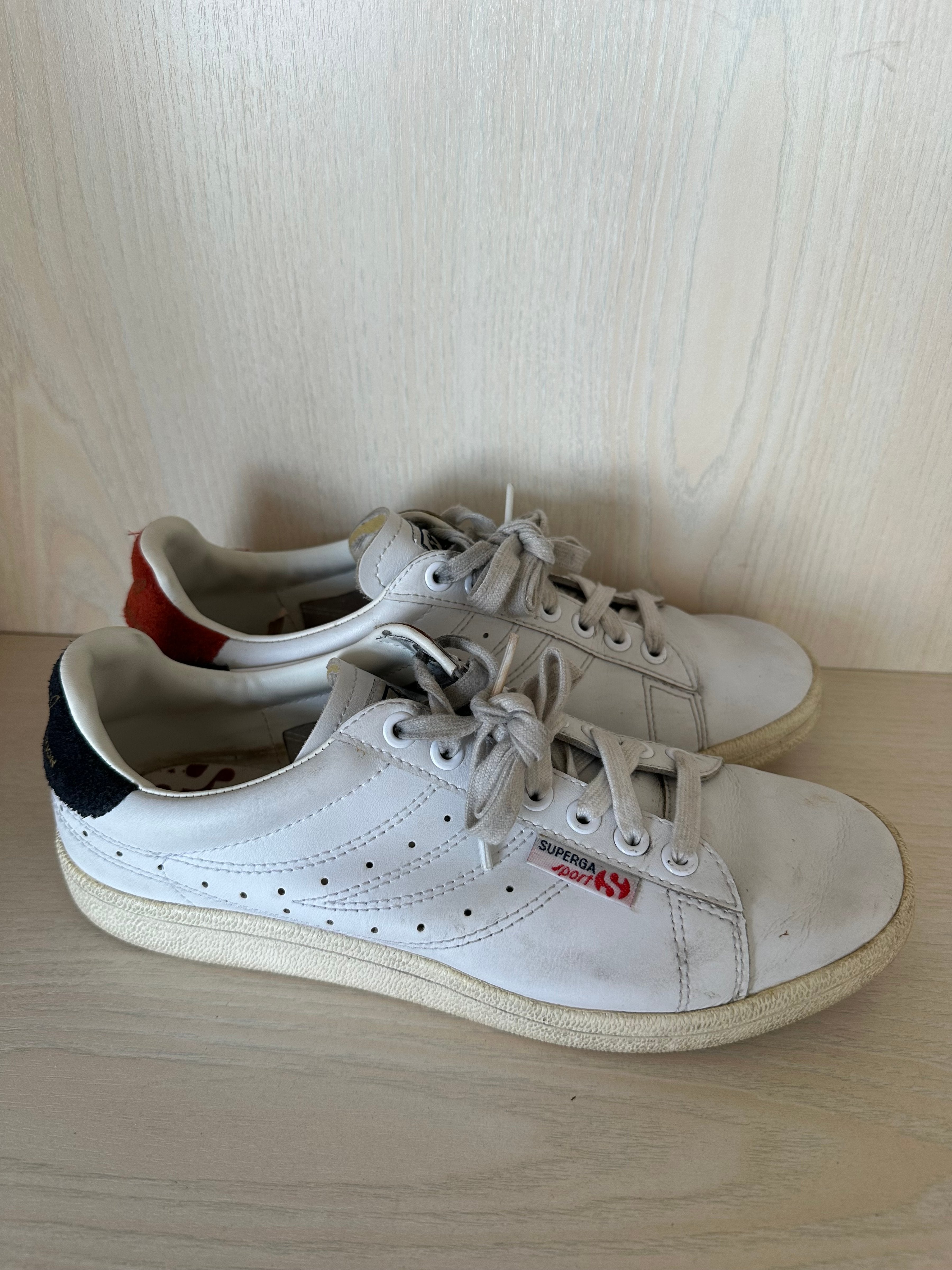 Superga Sport „Lendl Competition“ Vintage-Sneaker – Leder, Weiß/Rot/Blau, EU 39