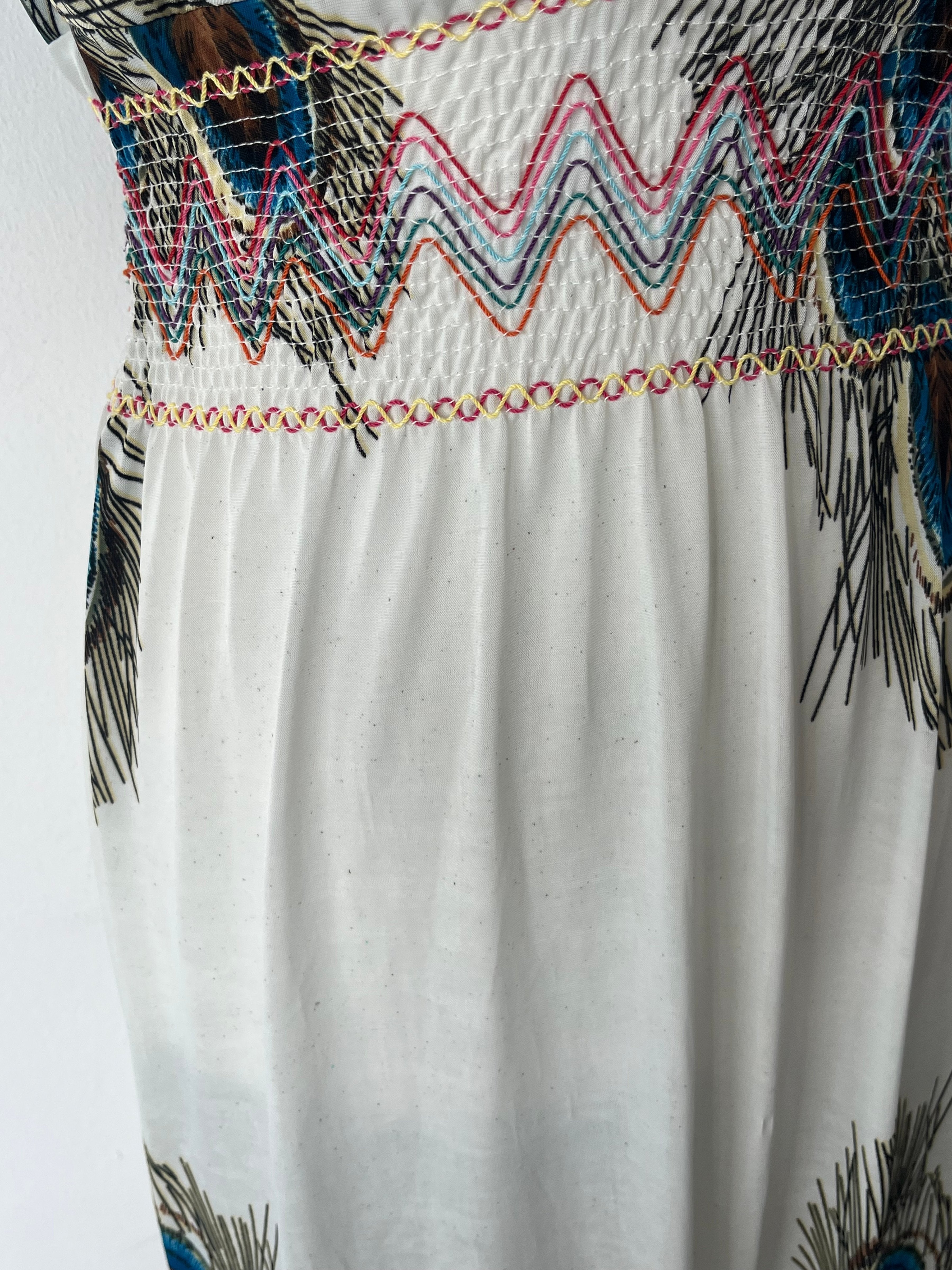 Seductive Streetwear Peacock Maxi Dress, Medium, White, Normal Use