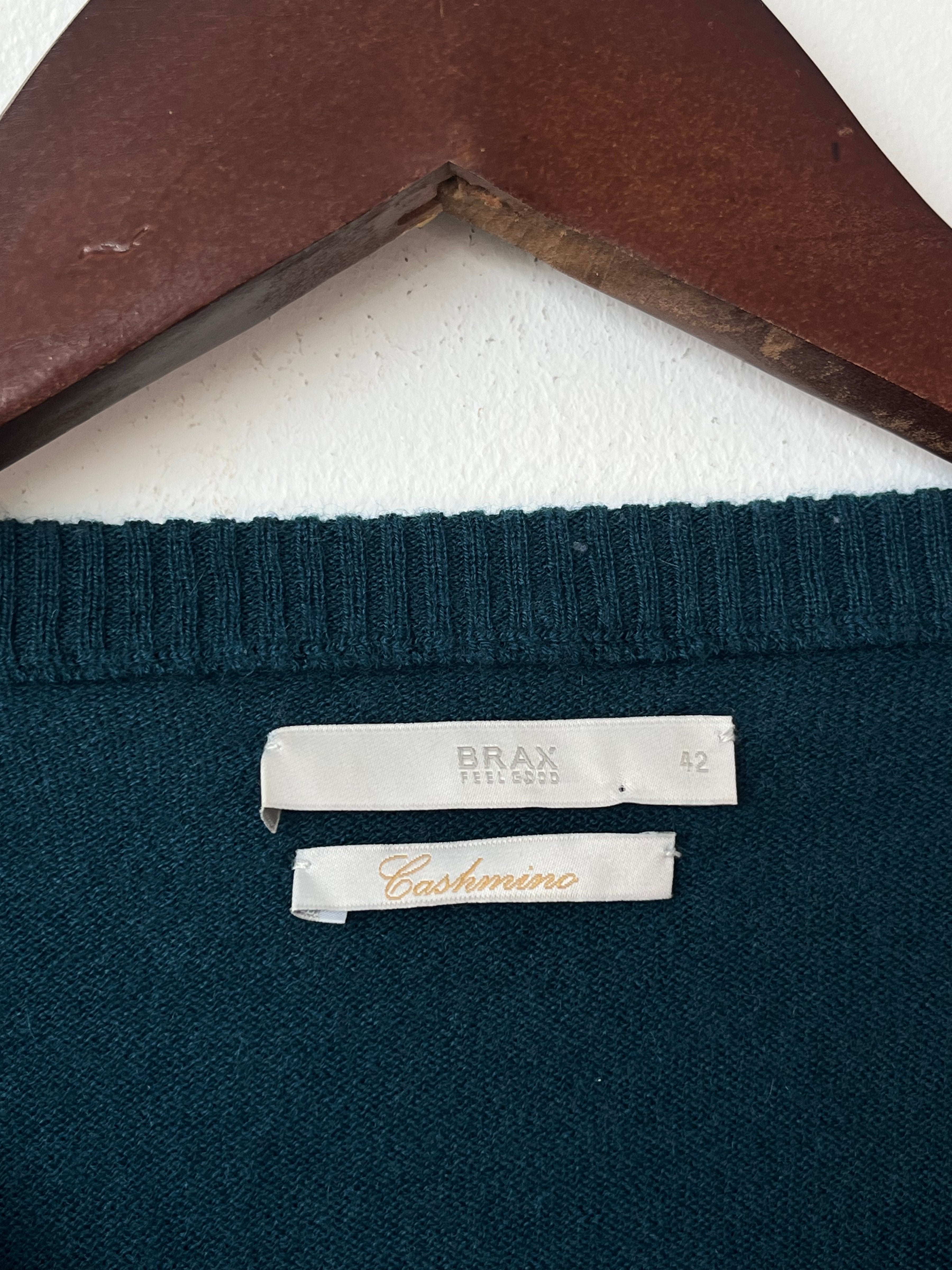 Brax Cardigan Cashmino Teal Wool Blend Size 42 Very Good Condition