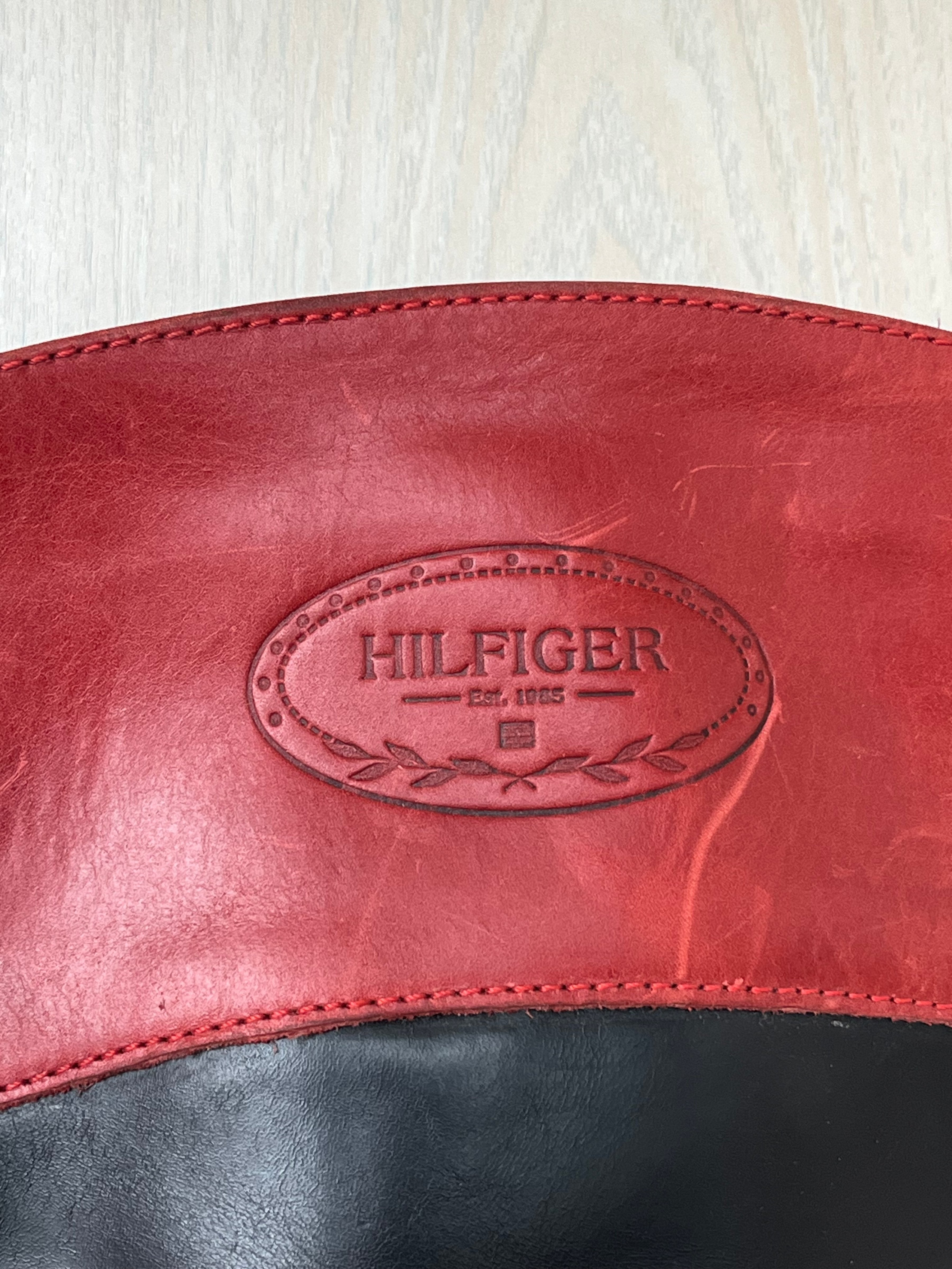 Tommy Hilfiger Damen Leder Reitstiefel EU 40 Schwarz/Rot Sehr Gut