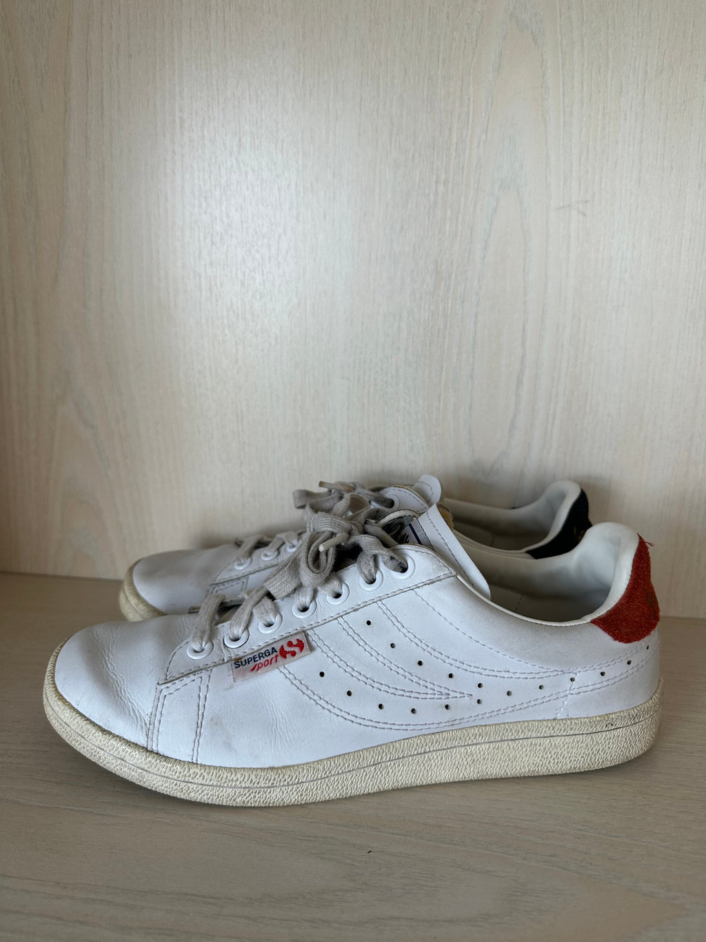 Superga Sport „Lendl Competition“ Vintage-Sneaker – Leder, Weiß/Rot/Blau, EU 39