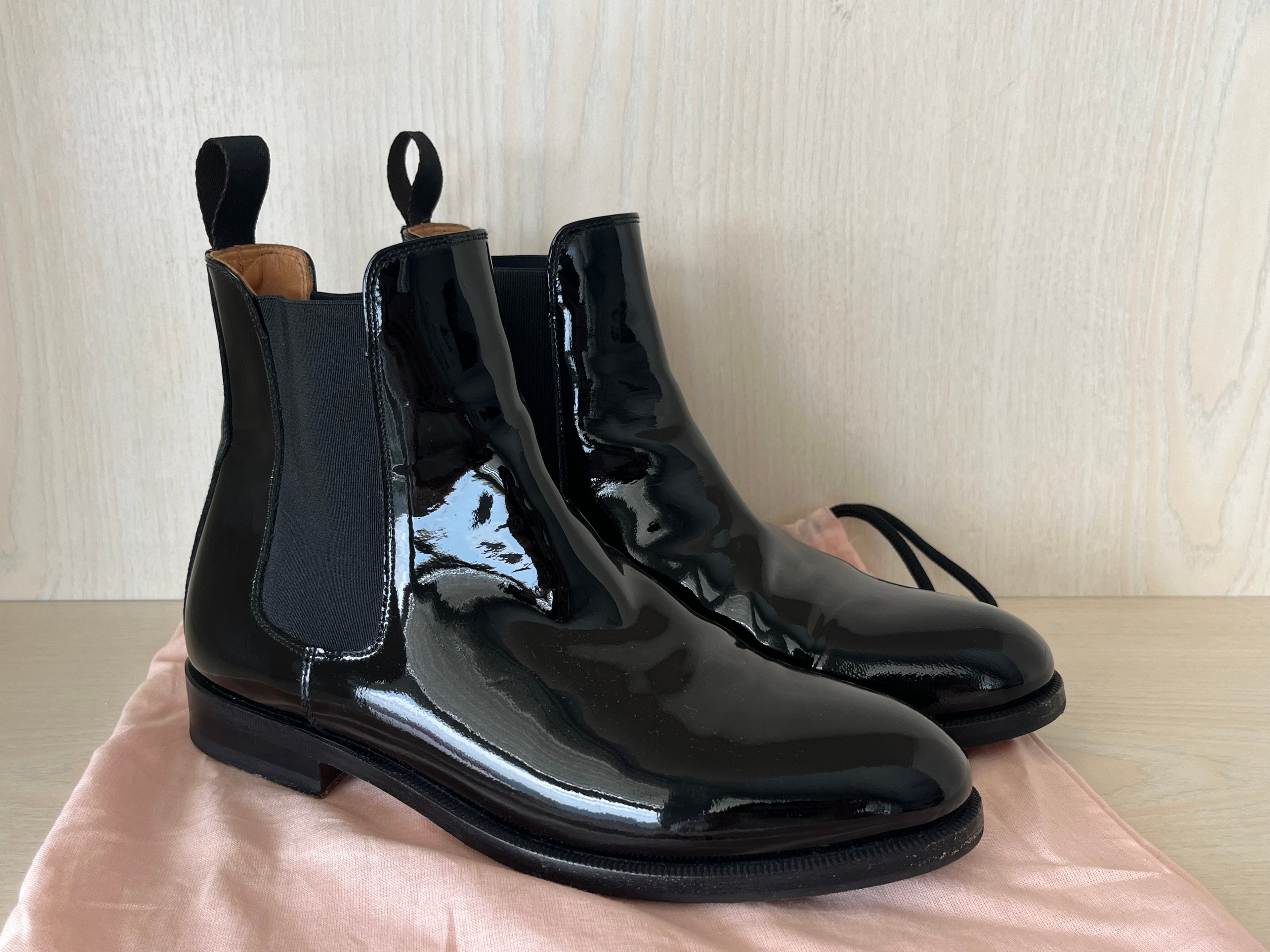 Scarosso Black Patent Leather Ankle Boots, Size 37.5, Very Good Condition