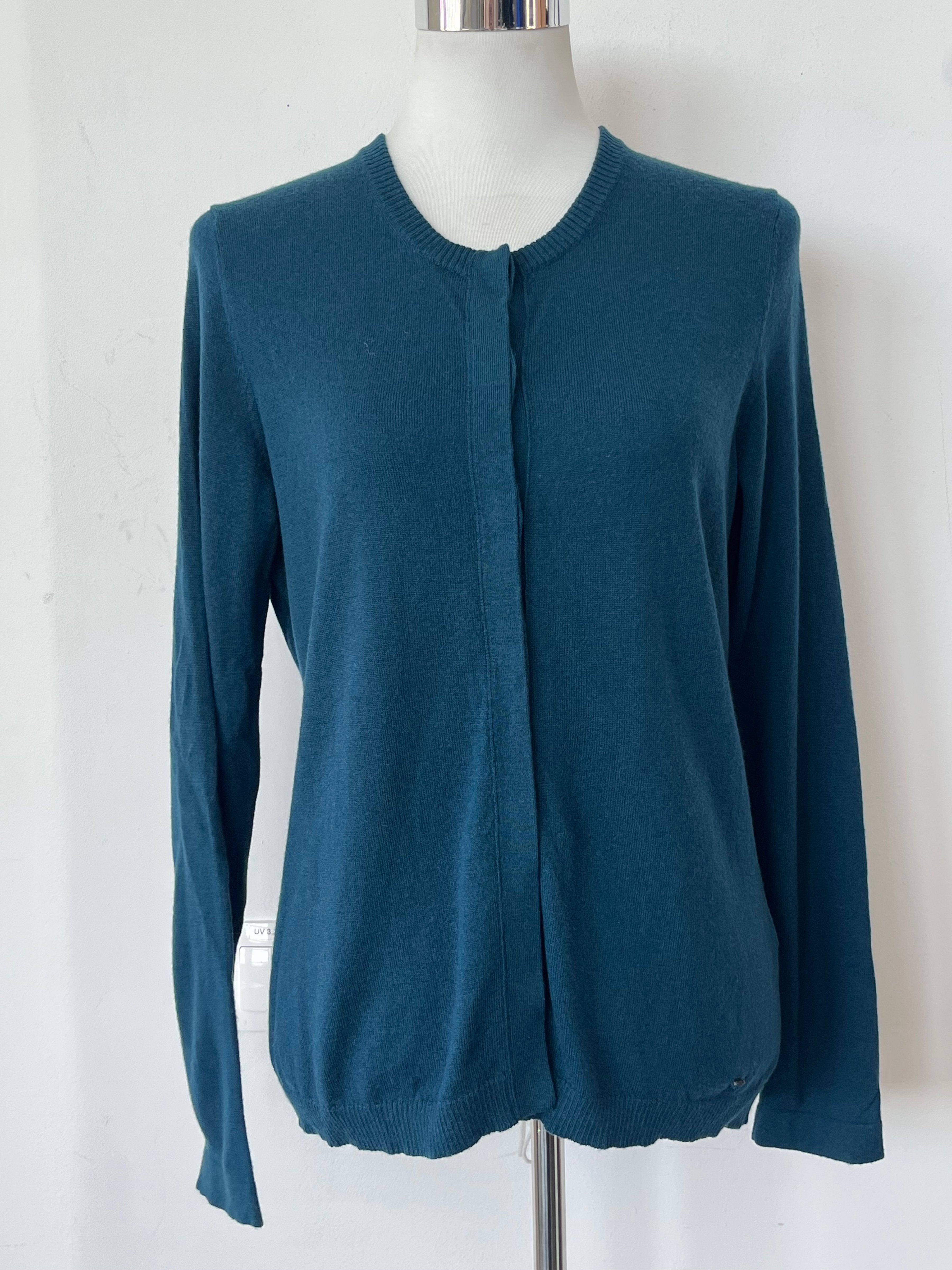 Brax Cardigan Cashmino Teal Wool Blend Size 42 Very Good Condition