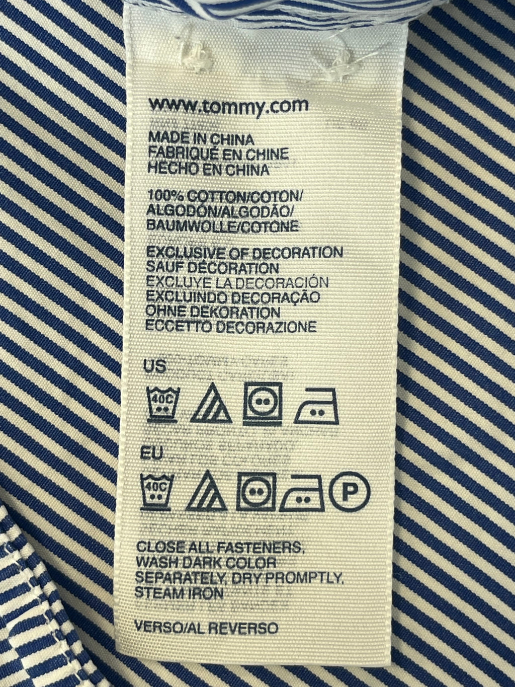Tommy Hilfiger Hemd Blau-Weiß Gestreift M 100% Baumwolle Sehr Gut