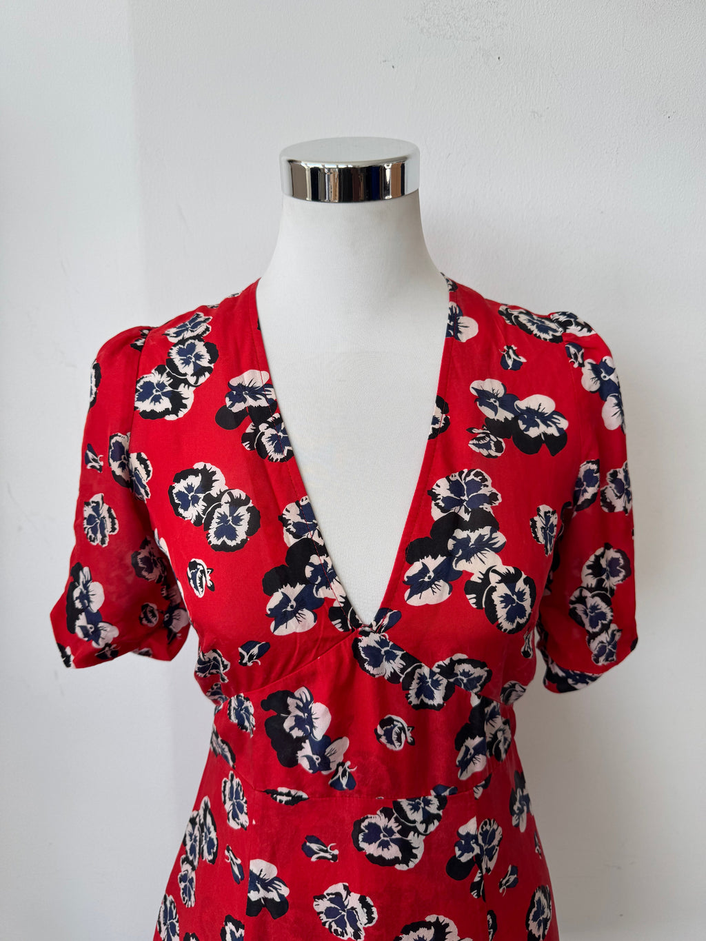 Réalisation Par Red Floral Silk Dress, Normal Use, 43cm Chest
