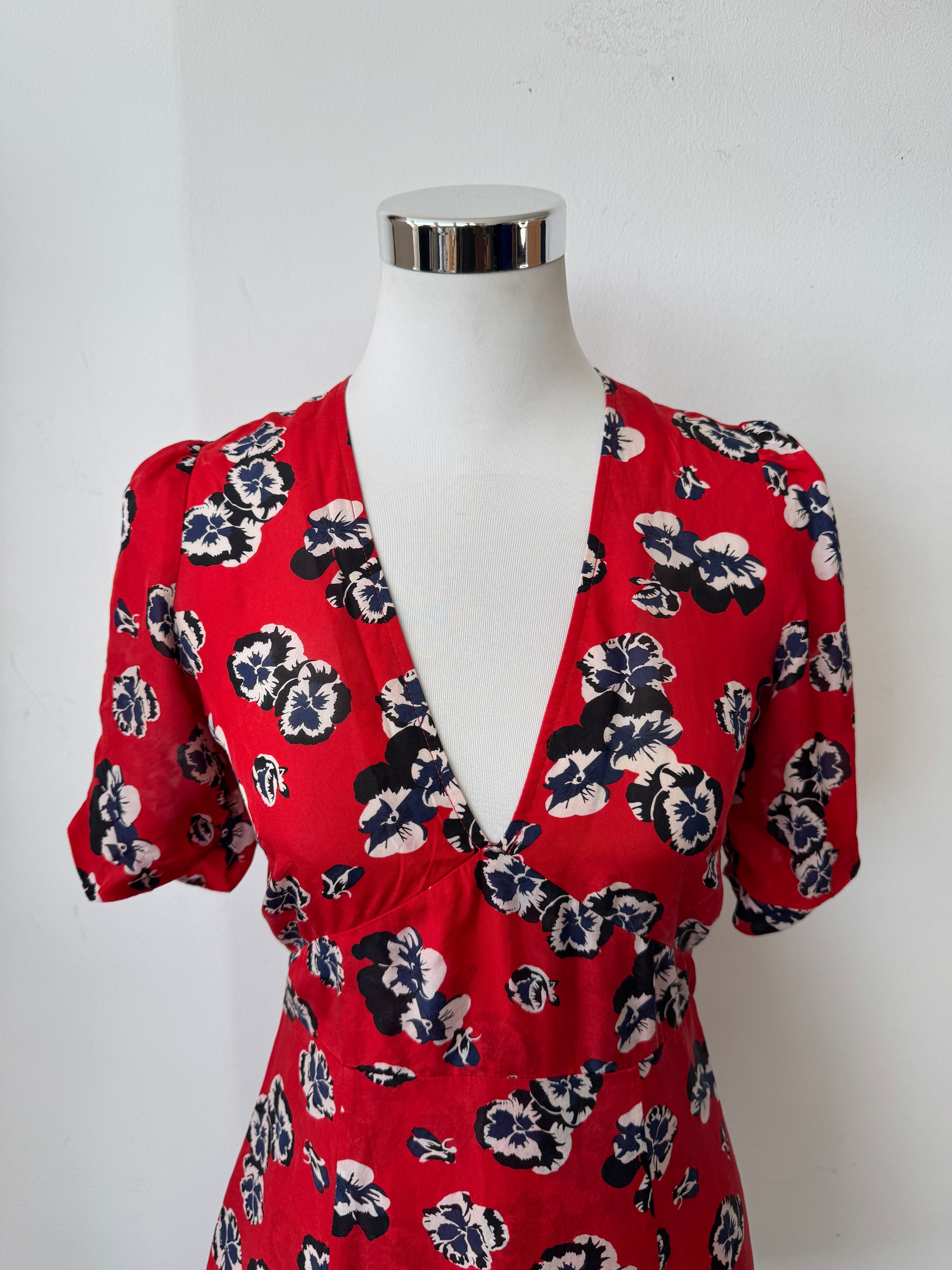 Réalisation Par Red Floral Silk Dress, Normal Use, 43cm Chest