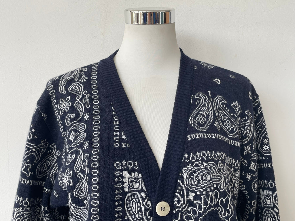 INTHEBOX Bandana Cardigan, Black/White Paisley, Size S, Very Good Condition