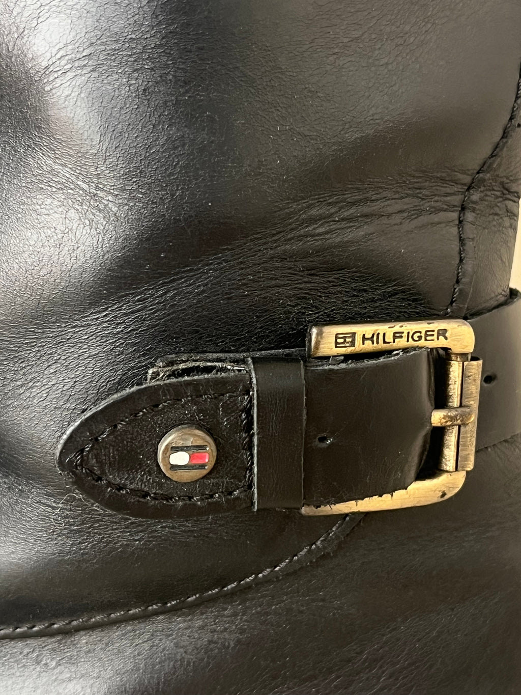 Tommy Hilfiger Damen Leder Reitstiefel EU 40 Schwarz/Rot Sehr Gut