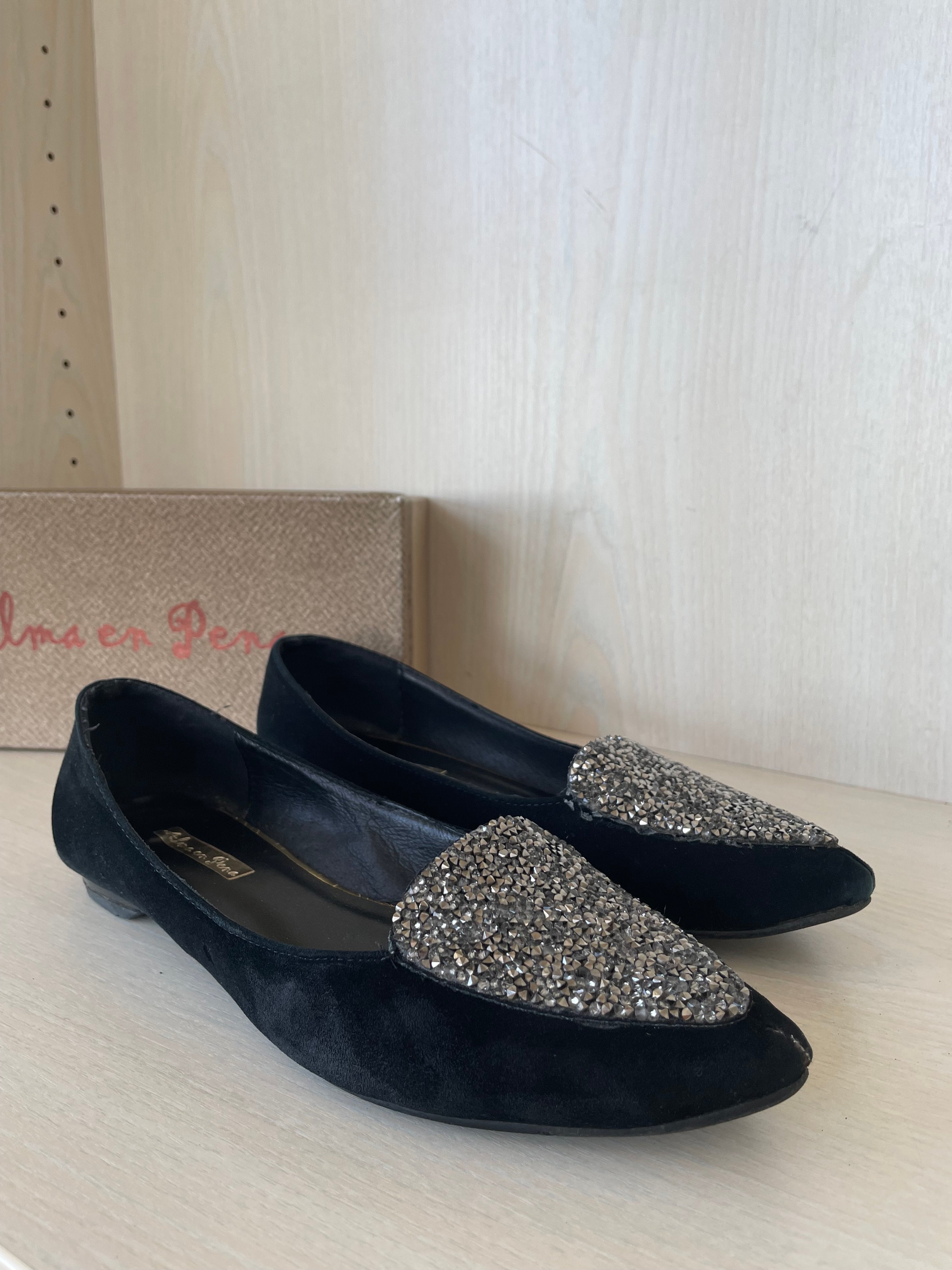 Alma en Pena Black Glitter Flats, EU 38, Very Good Condition