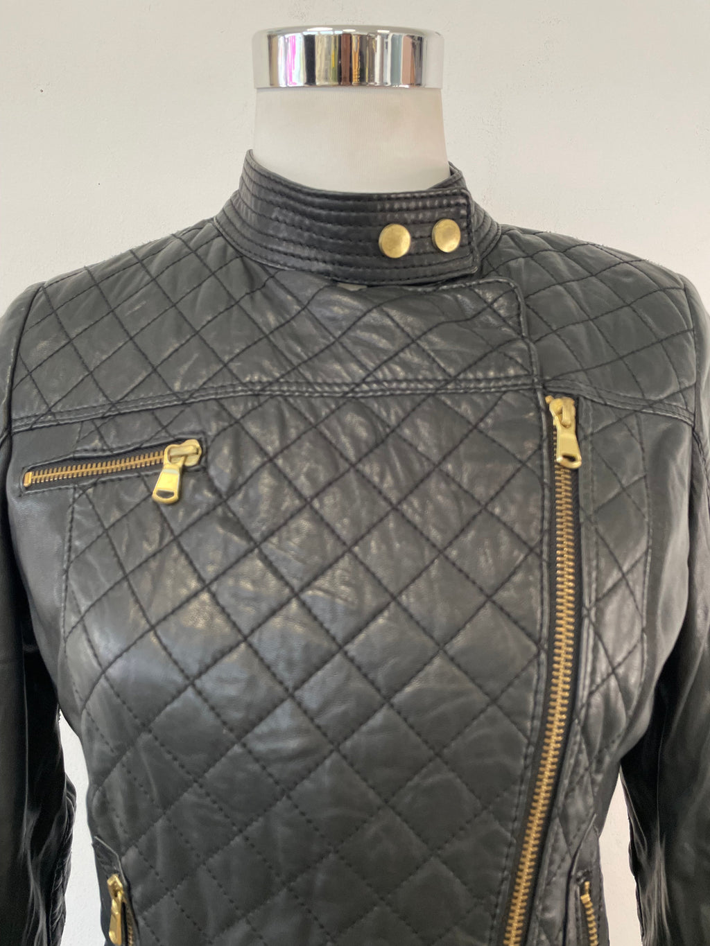 Schyia gesteppte Leder-Bikerjacke, Schwarz, Größe ?, Sehr Gut