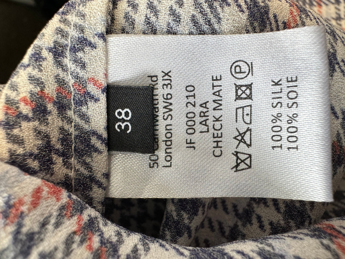 Joseph Lara Blouse, Plaid, Size 38, 100% Silk, Very Good Condition