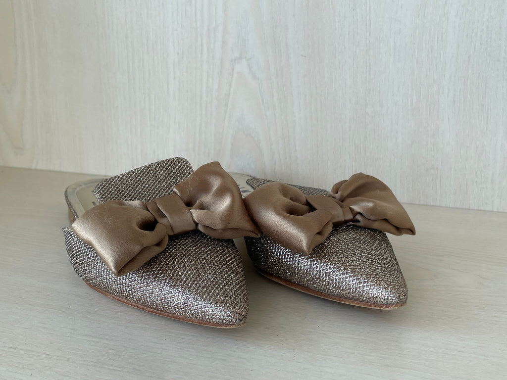 Caiman Glitter-Bow Mules, Gold, Gr. 38.5, Sehr Gut