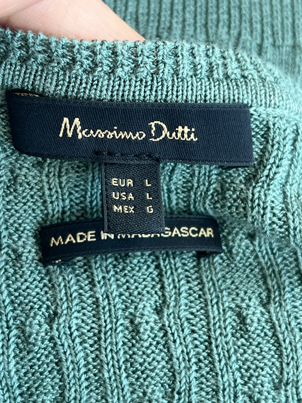 Massimo Dutti Grüner V-Ausschnitt Pullover, Größe L, Wie Neu