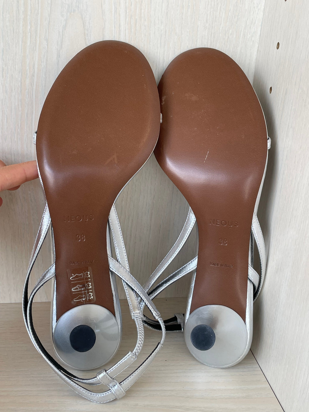 Neous Strappy Kitten Heel Sandals, Silver/Black, Size 38 EU, Like New