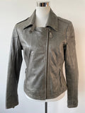 Mauritius Grey Leather Biker Jacket, Size 38 EU, Very Good Condition