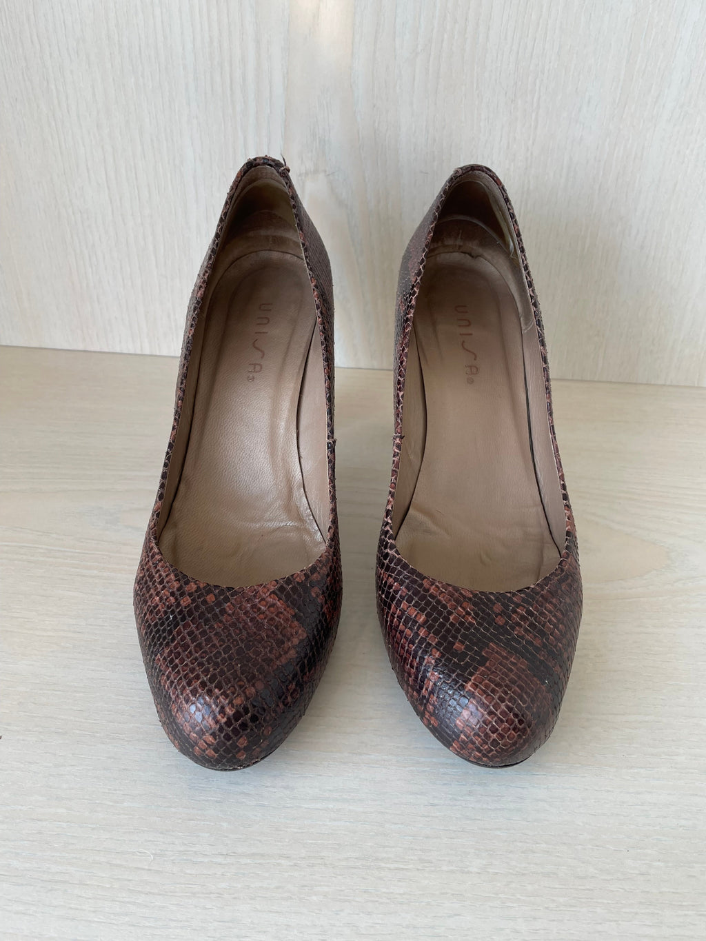Unisa Brown Multi Snakeskin Pumps, Size 38 EU, Very Good Condition