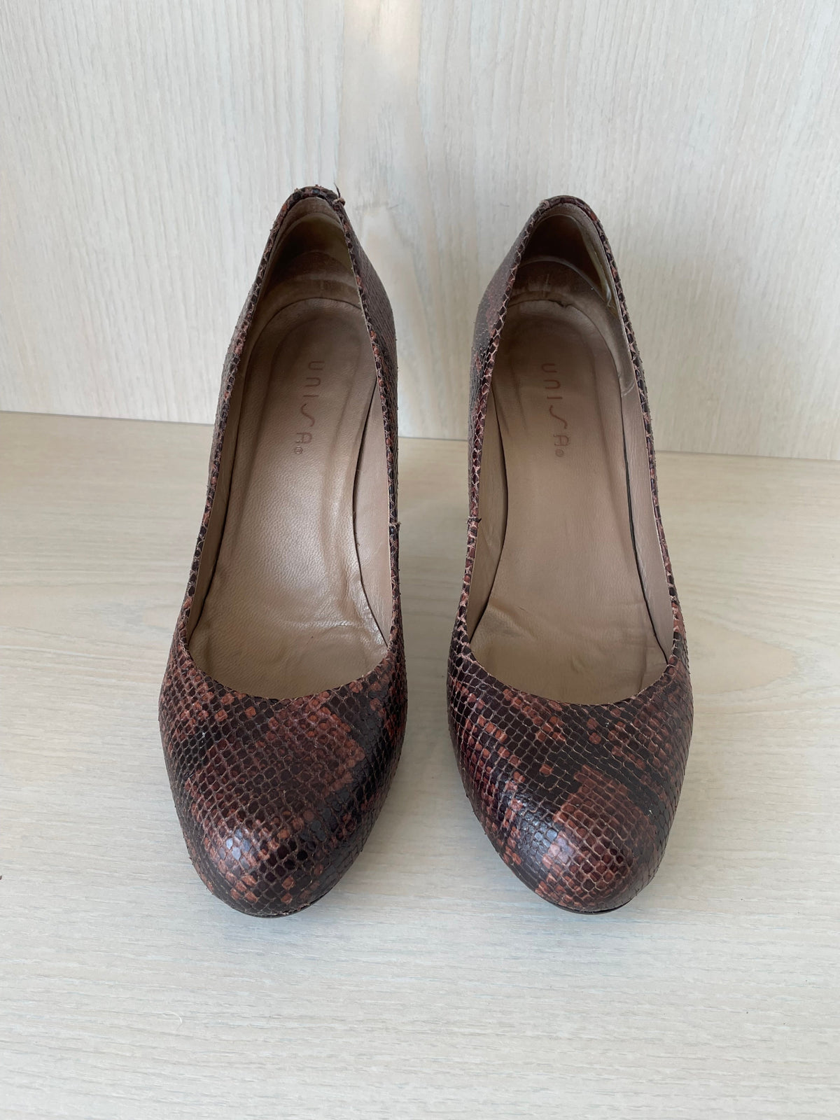 Unisa Brown Multi Snakeskin Pumps, Size 38 EU, Very Good Condition