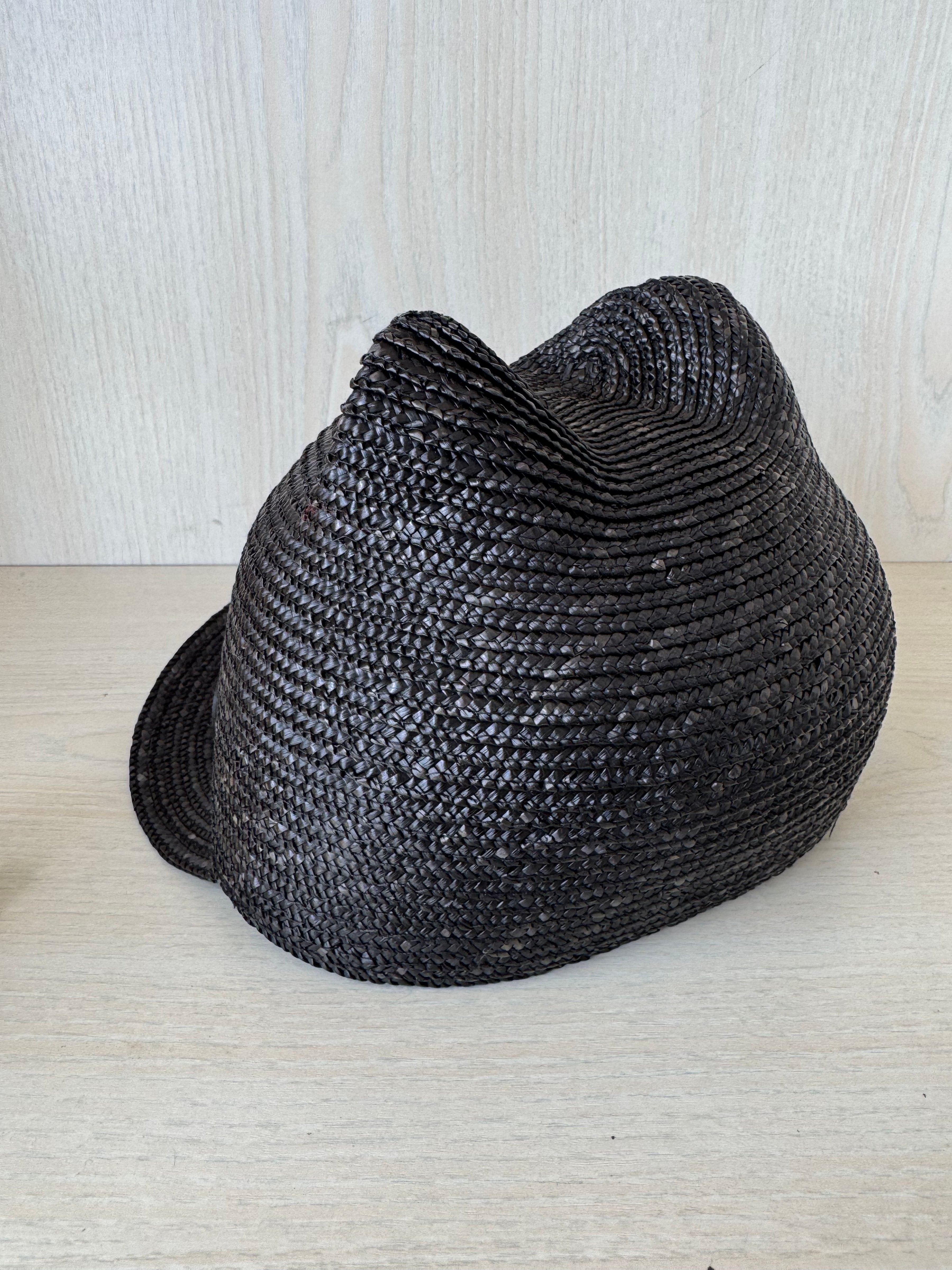 Maison Michel Jamie Cat-Ear Straw Cap, Black, Size S, New w/ Tags
