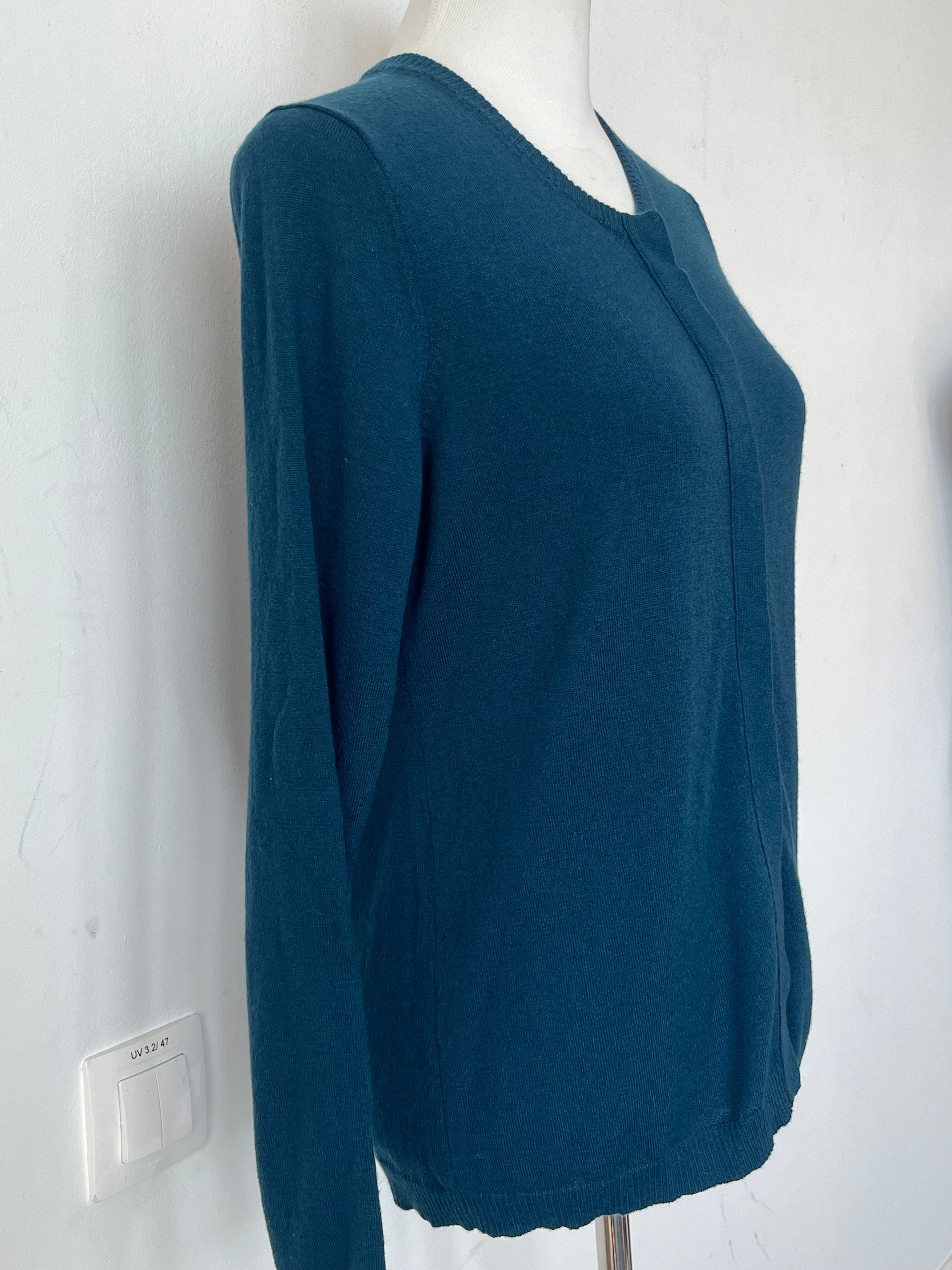 Brax Cardigan Cashmino Teal Wool Blend Size 42 Very Good Condition