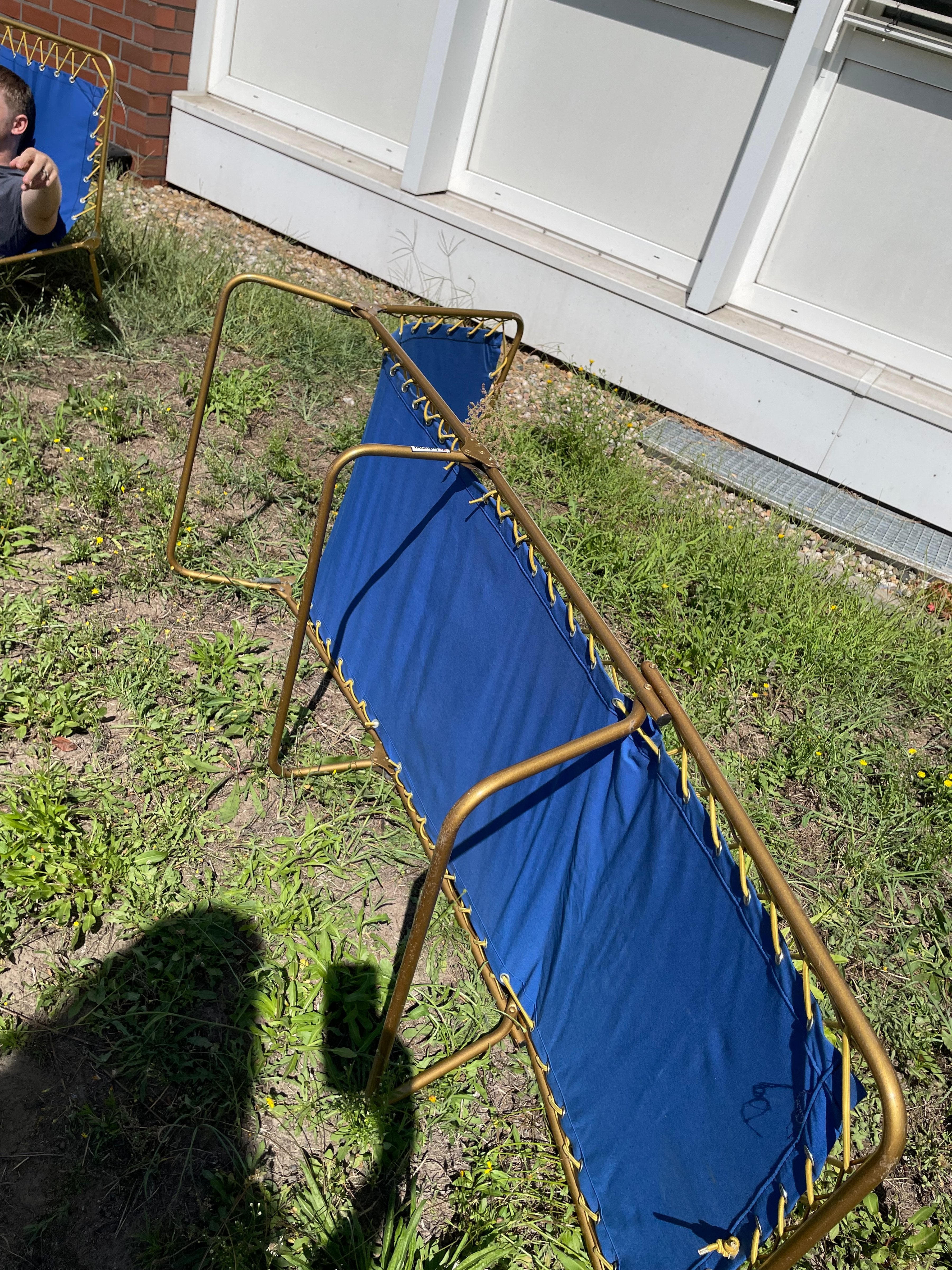 Lafuma Vintage Klappbett, Blau/Gold, 194x63 cm, Sehr Gut, 2 Stück verfügbar