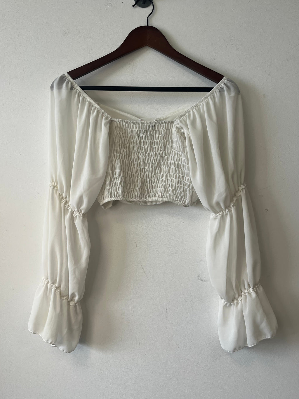 Nasty Gal Shirred Balloon Sleeve Top Weiß S Chiffon Gebraucht