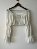 Nasty Gal Shirred Balloon Sleeve Top Weiß S Chiffon Gebraucht