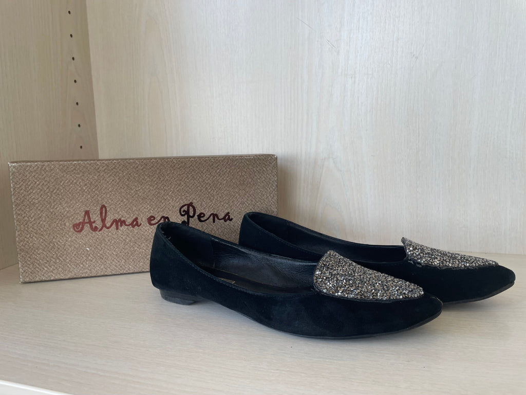 Alma en Pena Black Glitter Flats, EU 38, Very Good Condition