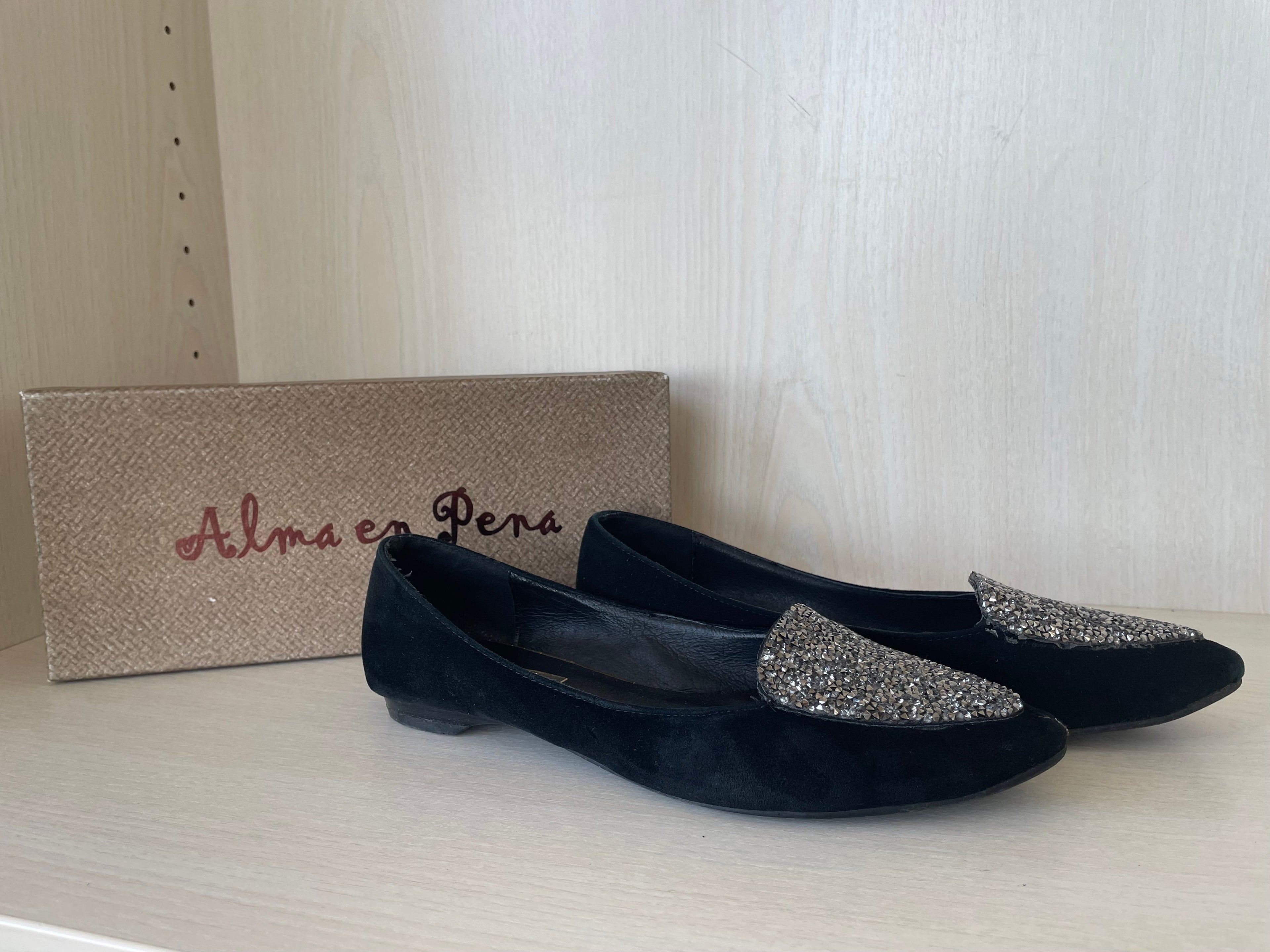 Alma en Pena Black Glitter Flats, EU 38, Very Good Condition