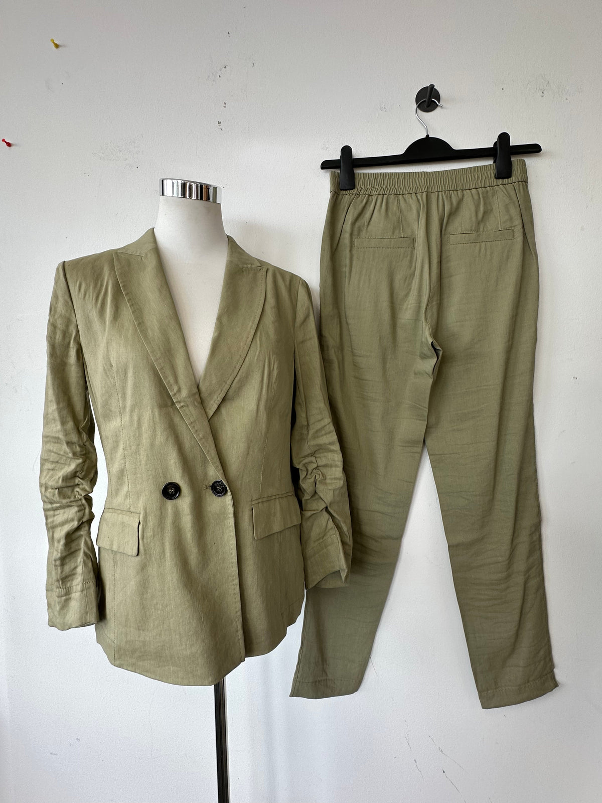 Marc Cain Khaki Linen Blazer & Trousers, Size N2, Very Good Condition