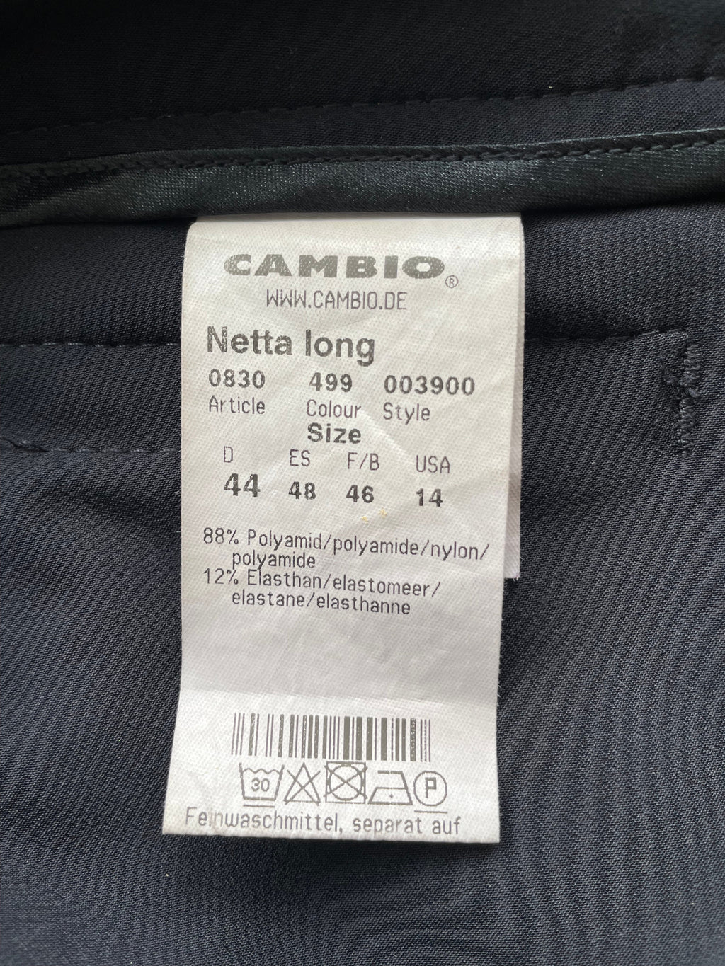 Cambio Netta Long Women’s Trousers, Moonlight Blue, EU 44, Good Condition