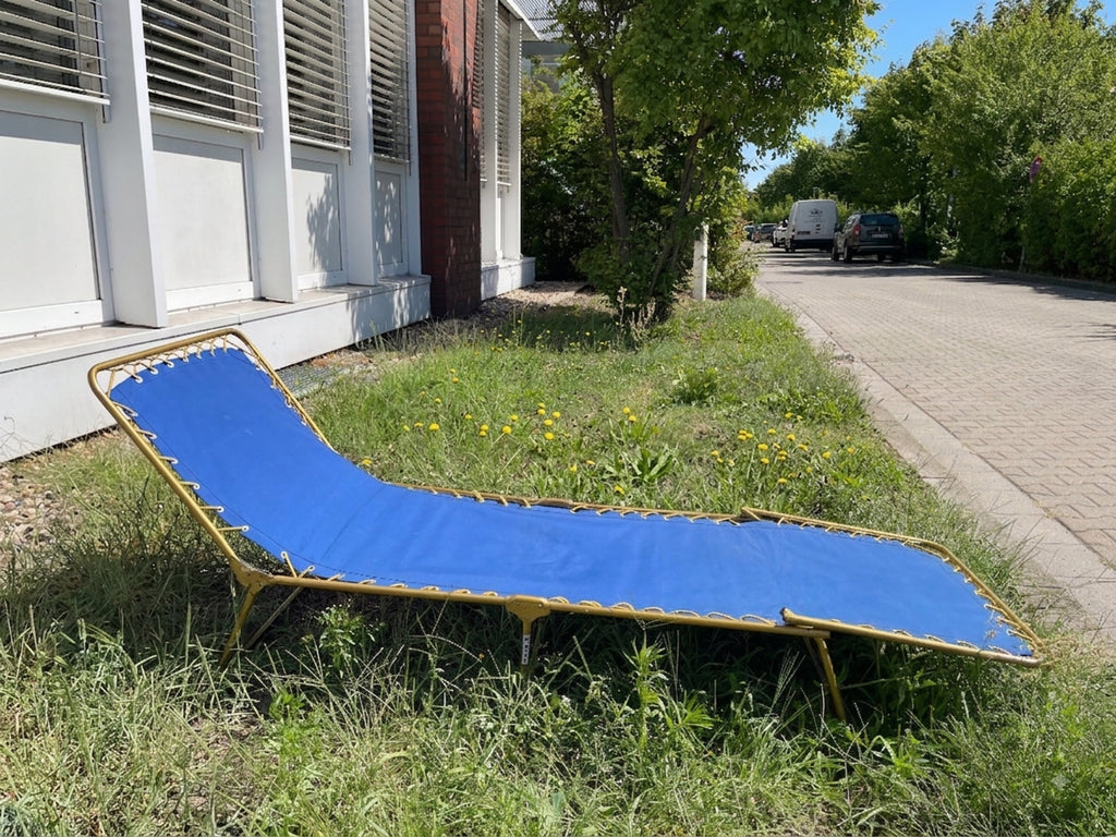 Lafuma Vintage Klappbett, Blau/Gold, 194x63 cm, Sehr Gut, 2 Stück verfügbar