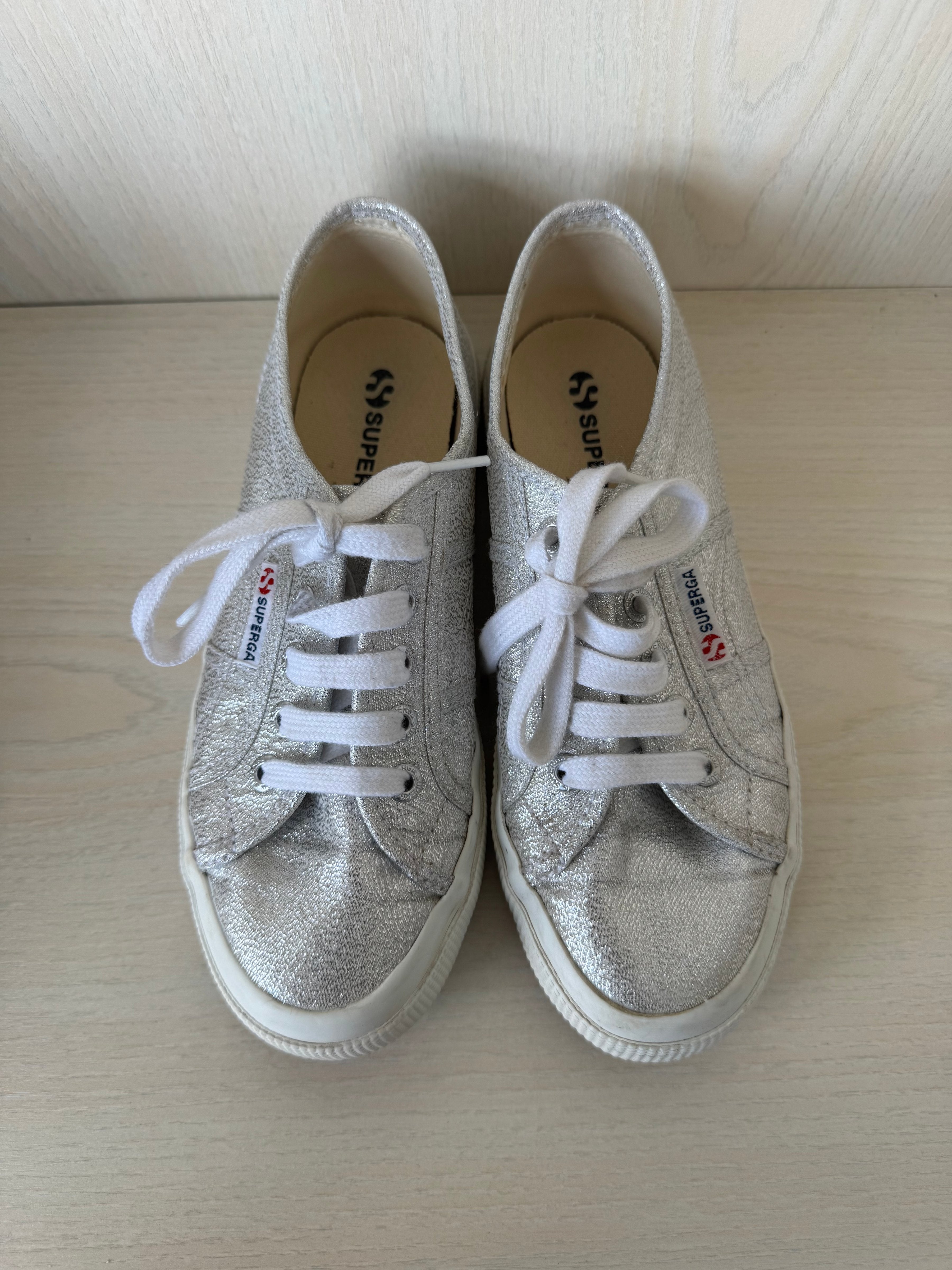 Superga 2790 Lamew Sneakers Silver Lamé Fabric Size 36 Good Condition