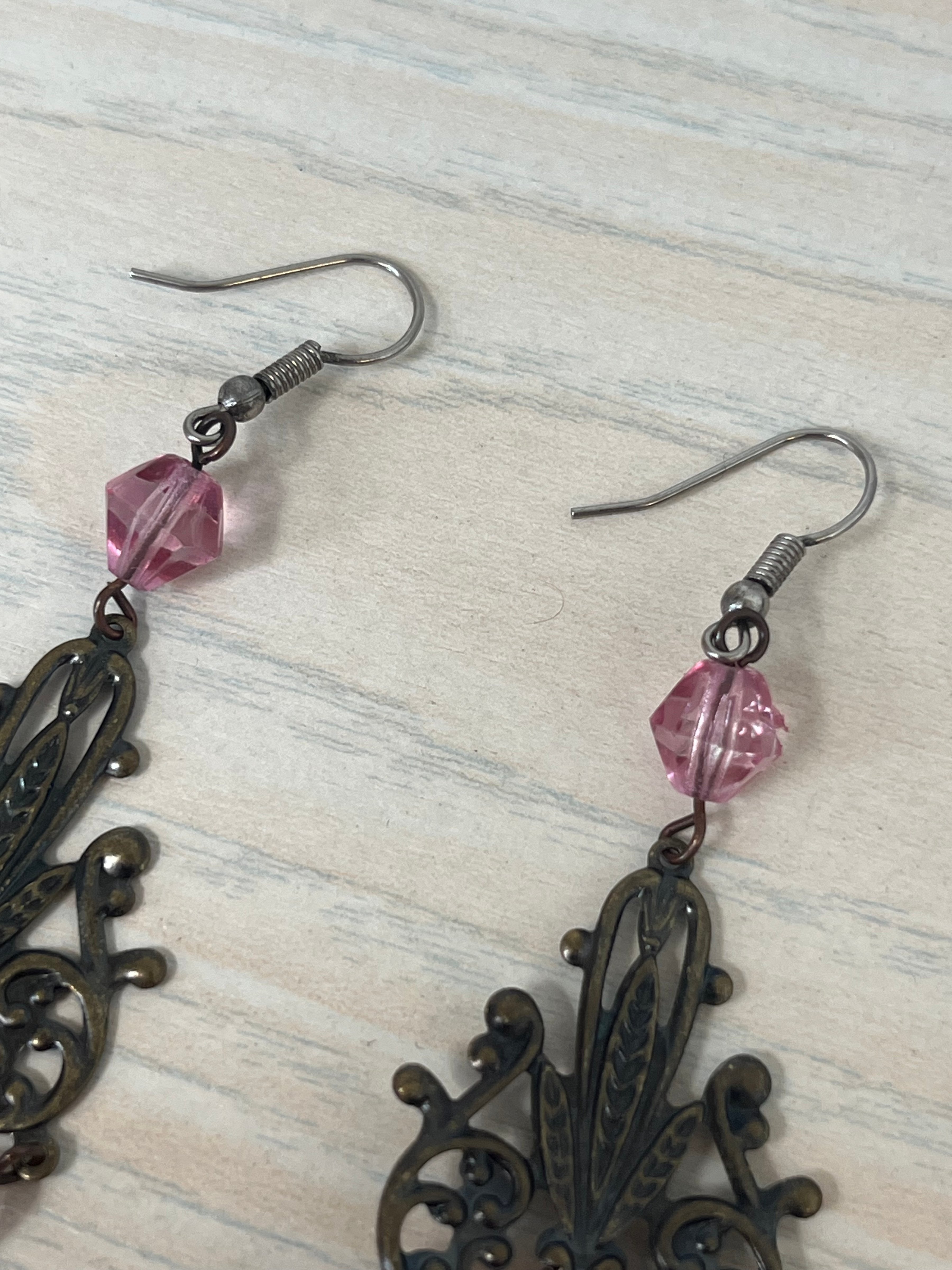 Antika Ohrringe Dangle Pink Rose 10cm Sehr Gut