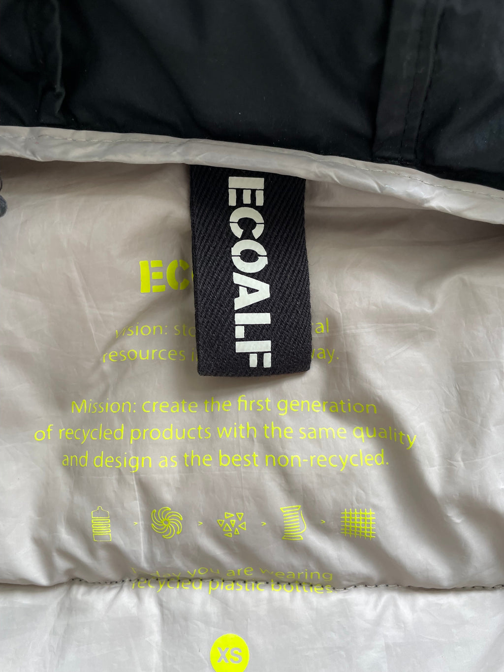ECOALF Damen XS Schwarz Daunenmantel – 70% Daunen, Kapuze, guter Zustand