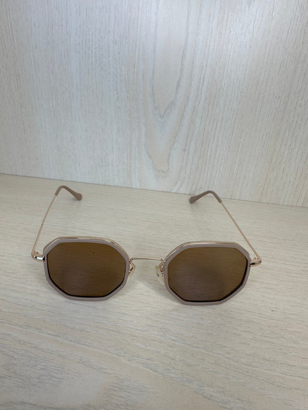 Stevie Hex Sonnenbrille – Metall/Acetat, Matt Klar/Gold, Braun, Zustand Gut