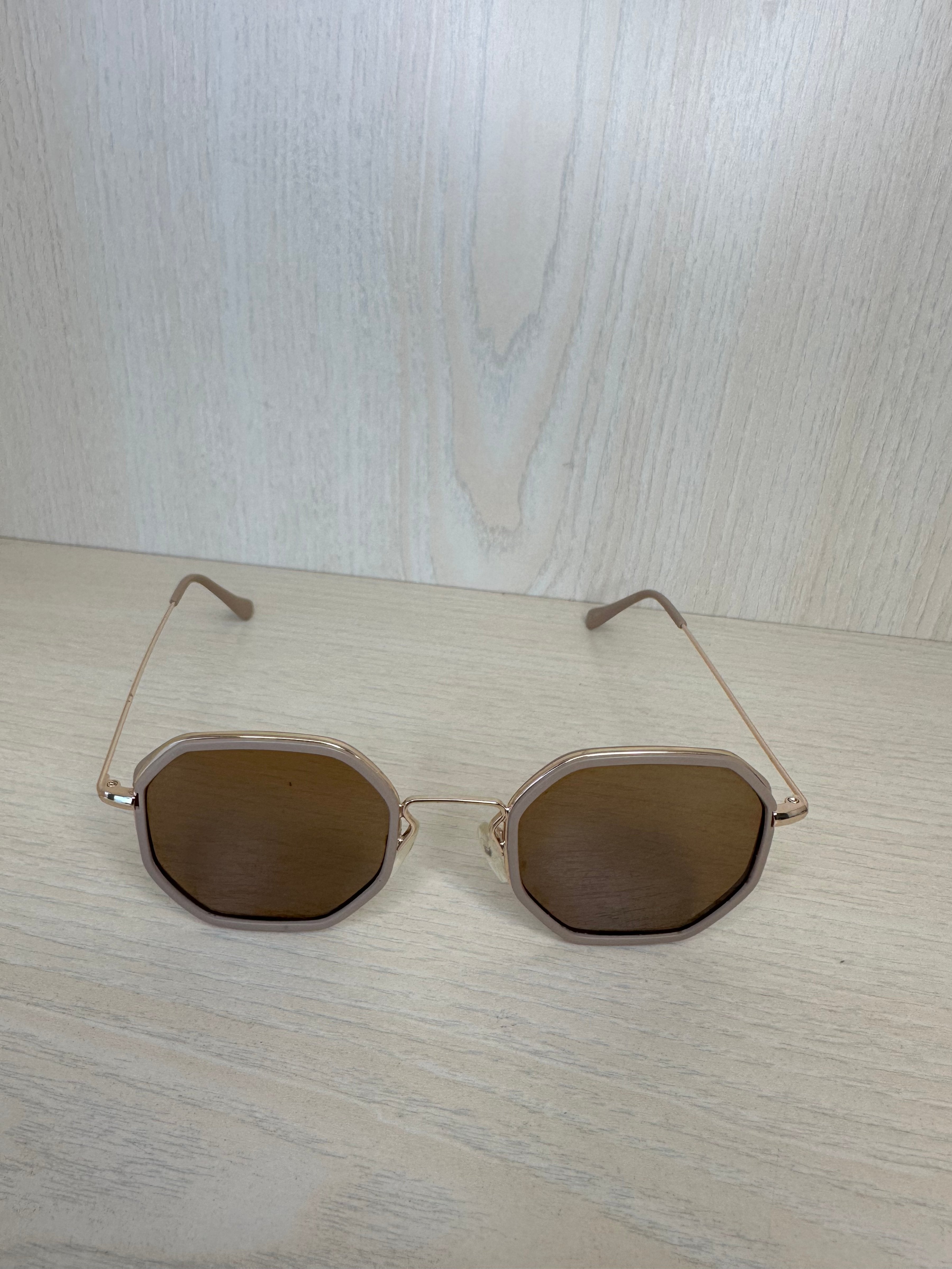 Stevie Hex Sonnenbrille – Metall/Acetat, Matt Klar/Gold, Braun, Zustand Gut