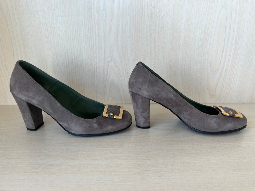Valty Damen Wildlederpumps, Taupe, Gr. 39, Sehr Gut, Absatz 8,5 cm