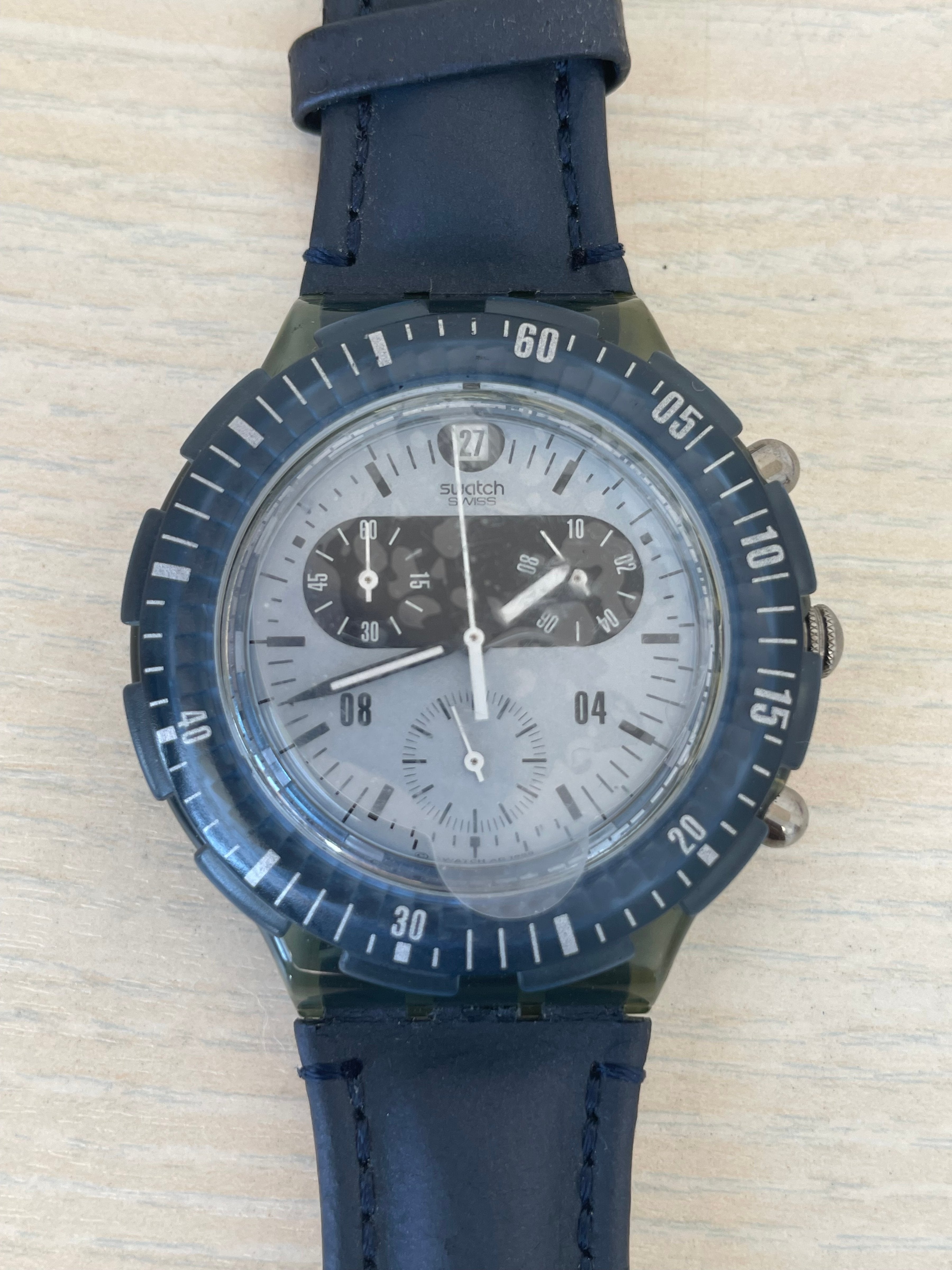 Swatch Irony Chronograph AG-2000, sehr gut, 24,5cm, Leder, Quarz, 200m WR