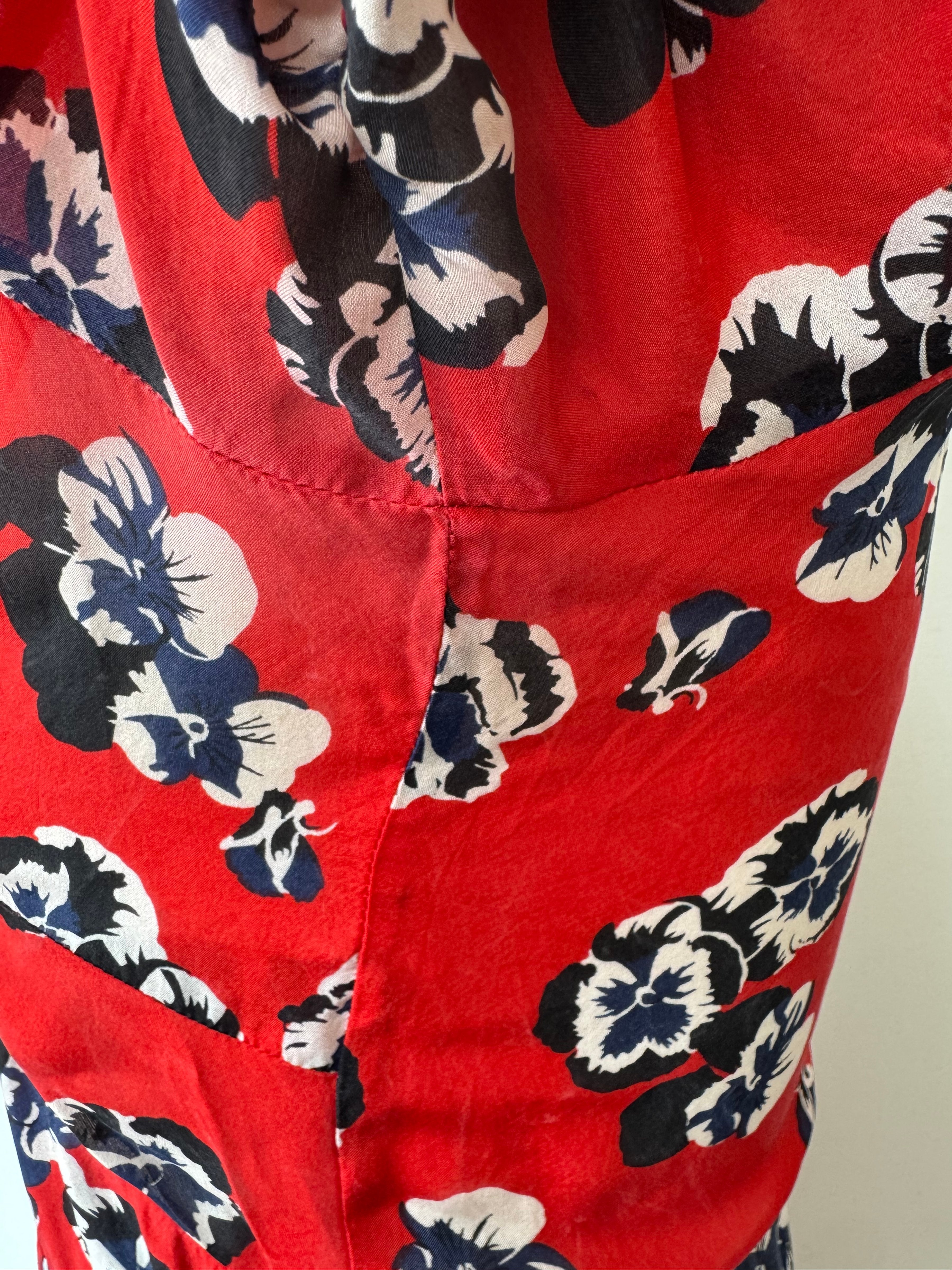 Réalisation Par Red Floral Silk Dress, Normal Use, 43cm Chest