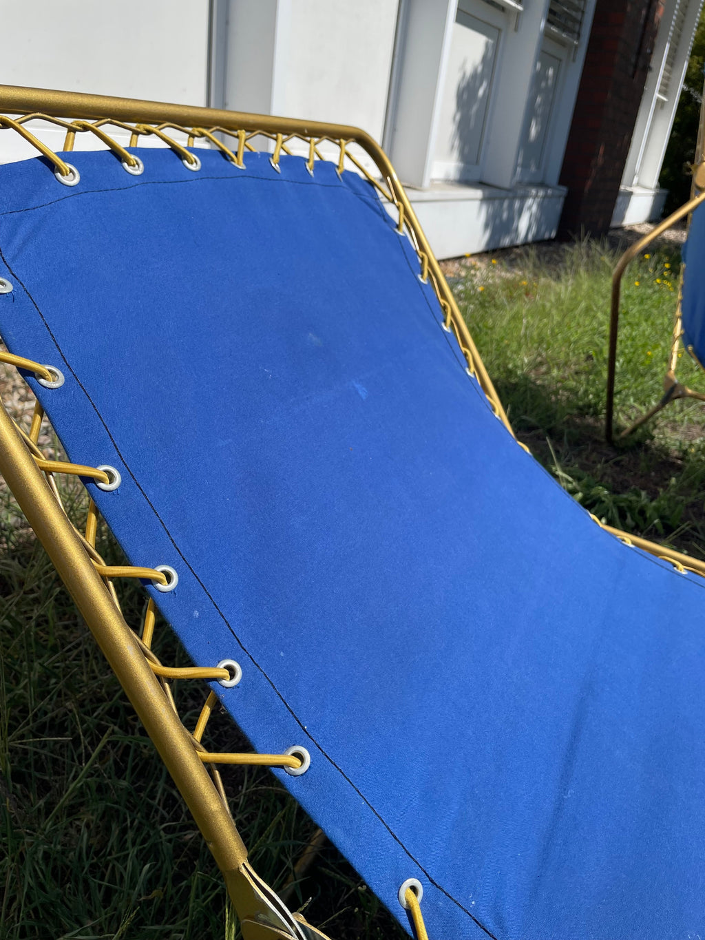 Lafuma Vintage Klappbett, Blau/Gold, 194x63 cm, Sehr Gut, 2 Stück verfügbar
