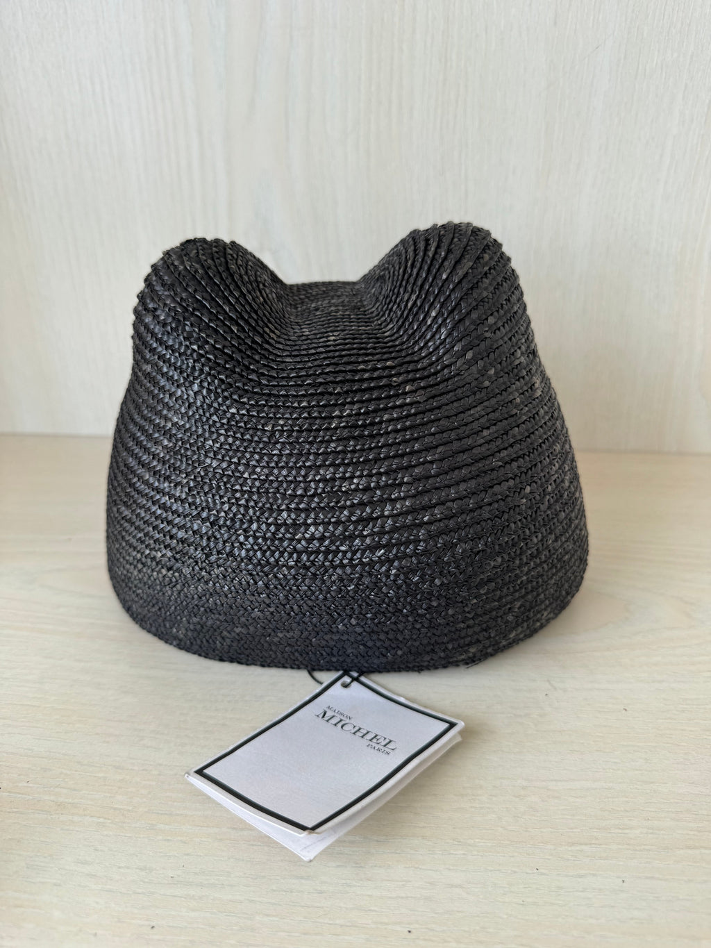 Maison Michel Jamie Cat-Ear Straw Cap, Black, Size S, New w/ Tags