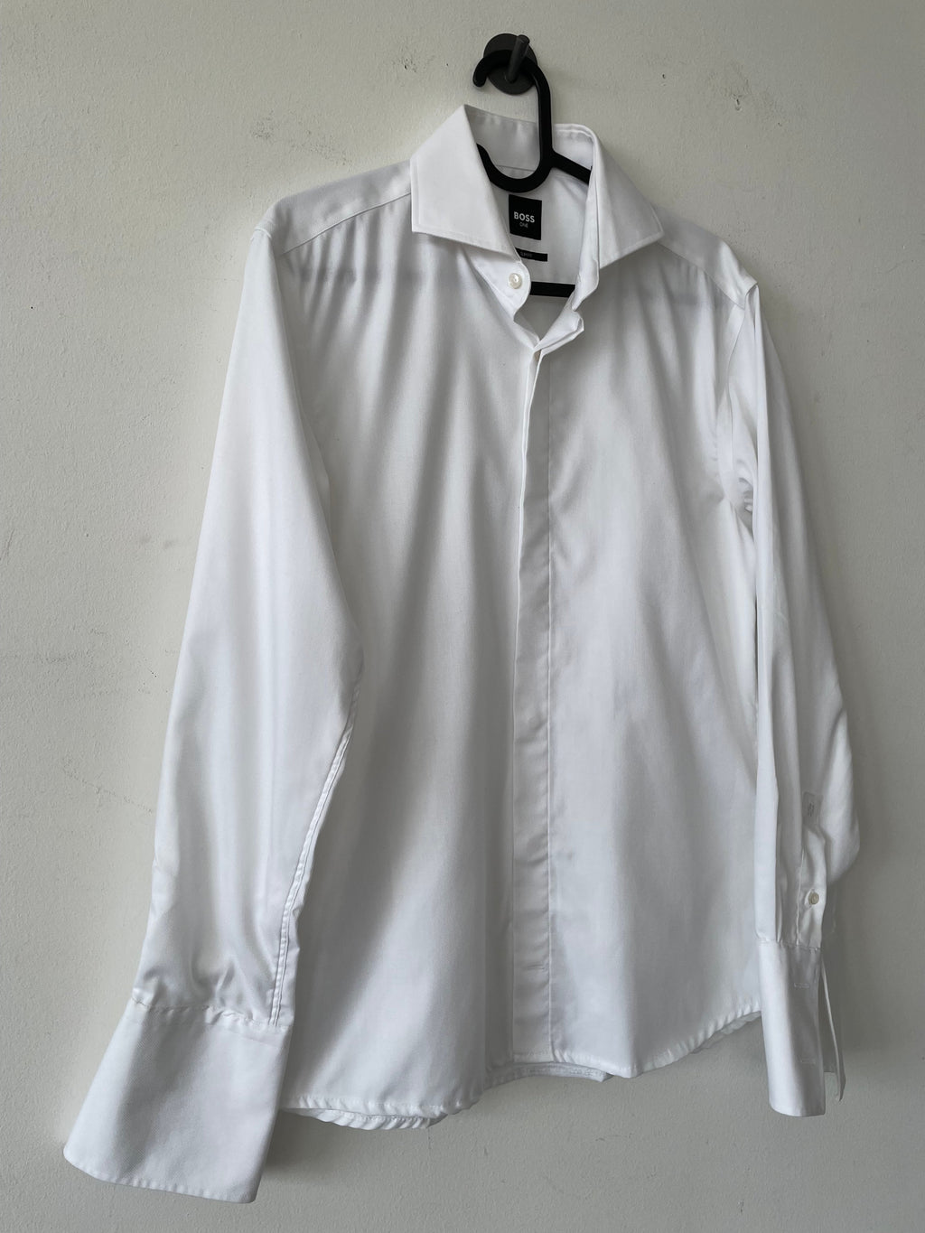 BOSS H-HANK Slim-Fit Tuxedo Shirt, White, Size 15/38 - Good Condition