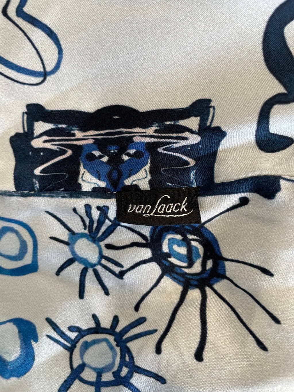 Van Laack Meisterwerk Love From Paris Blouse 34 White Blue Black Print Silk