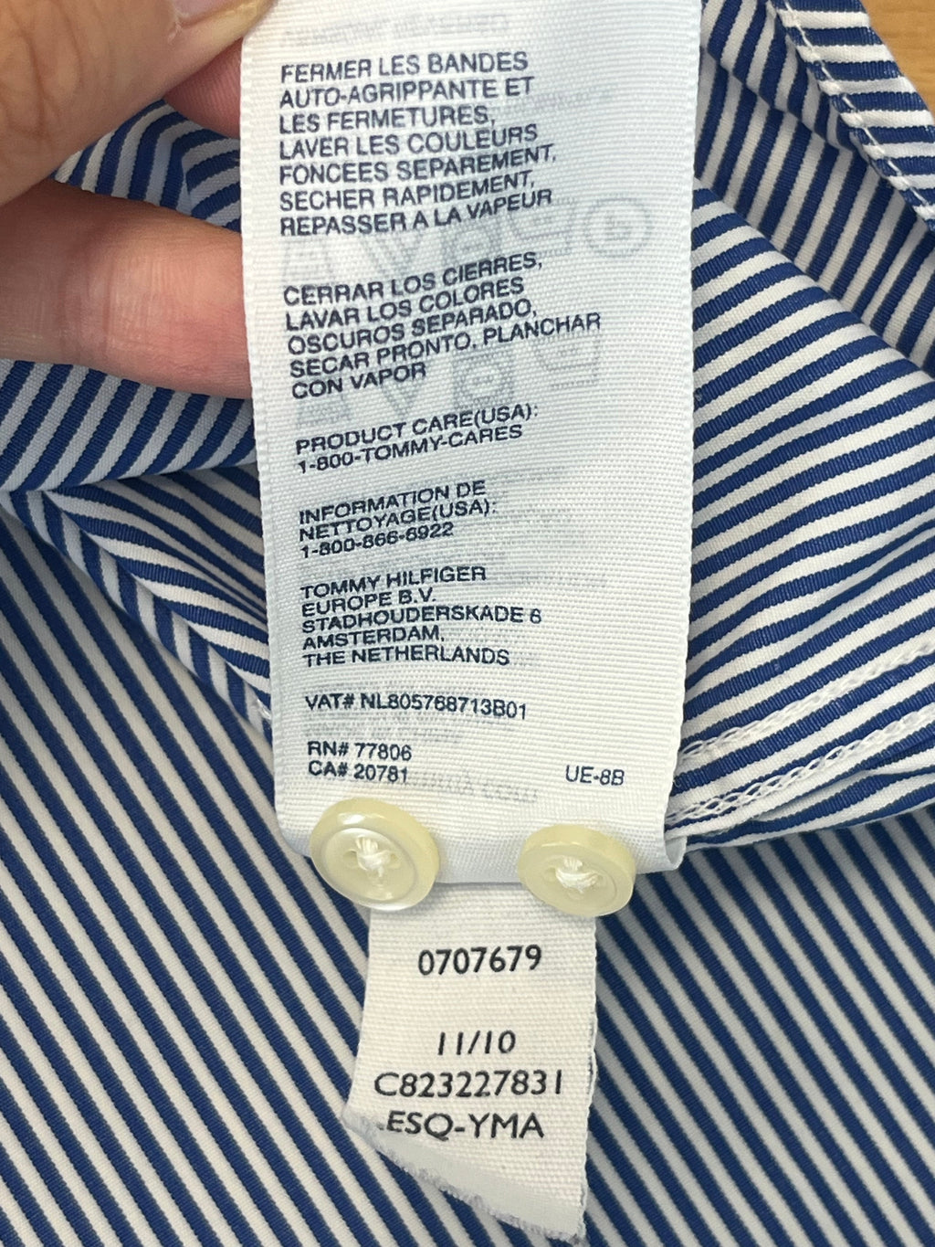 Tommy Hilfiger Hemd Blau-Weiß Gestreift M 100% Baumwolle Sehr Gut