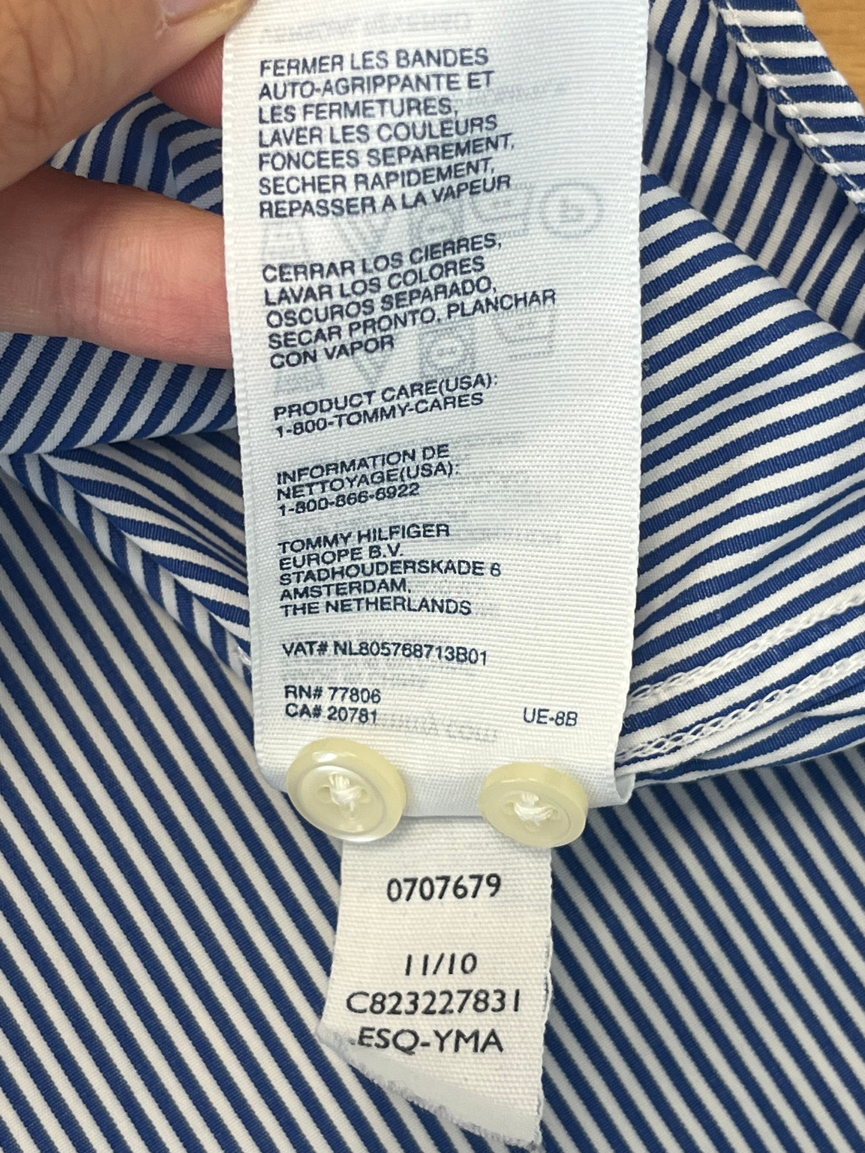 Tommy Hilfiger Hemd Blau-Weiß Gestreift M 100% Baumwolle Sehr Gut