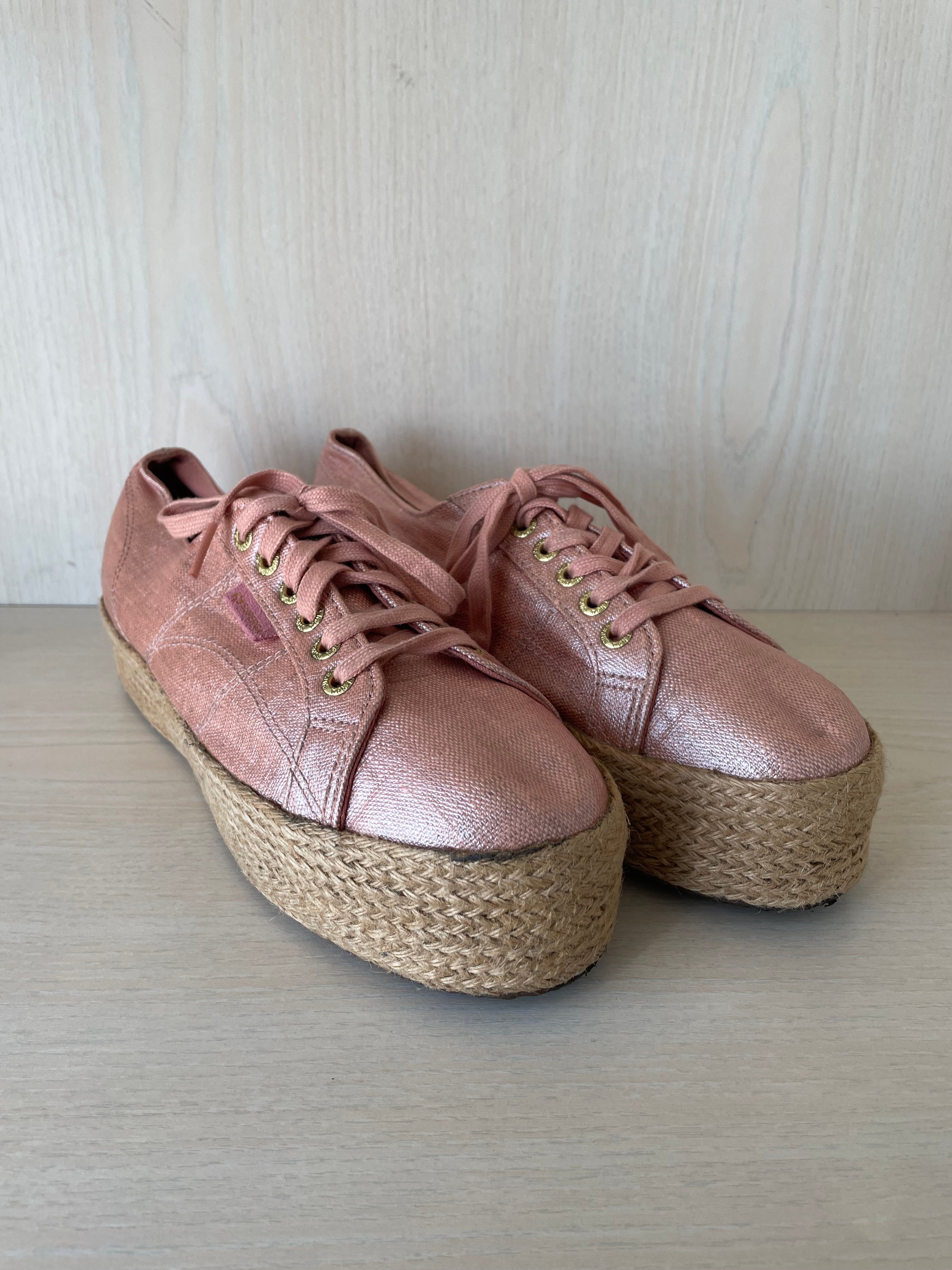 Superga 2790 Rope Metallic Platform Sneakers, Rose Gold, EU 42, Good Condition